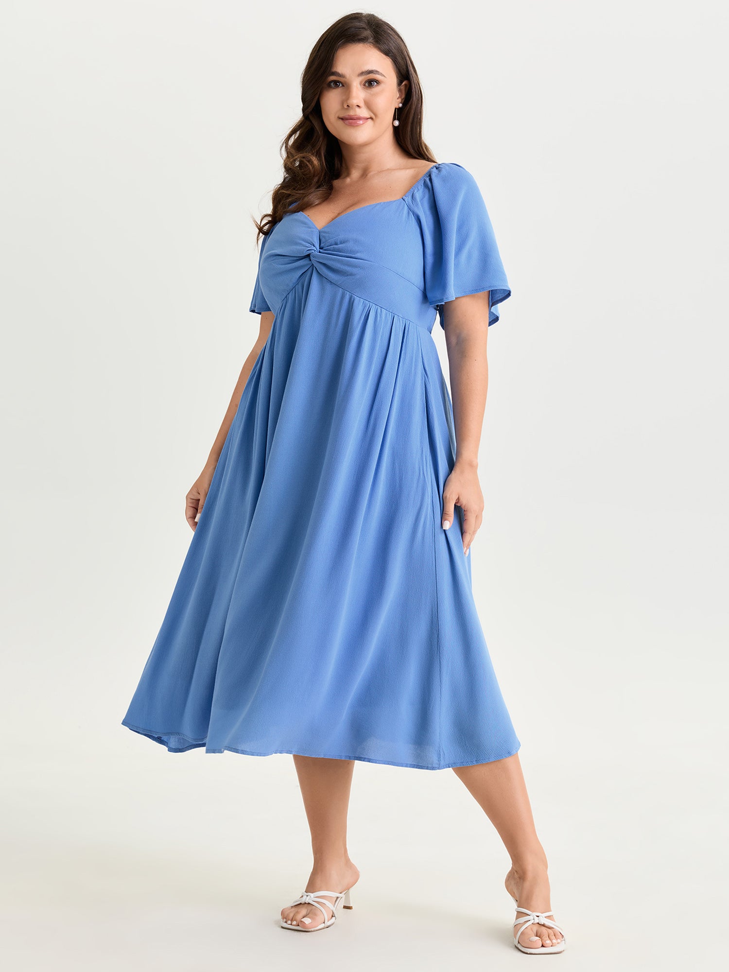 Ruched Bodice Stretchy Flowy Midi Dress