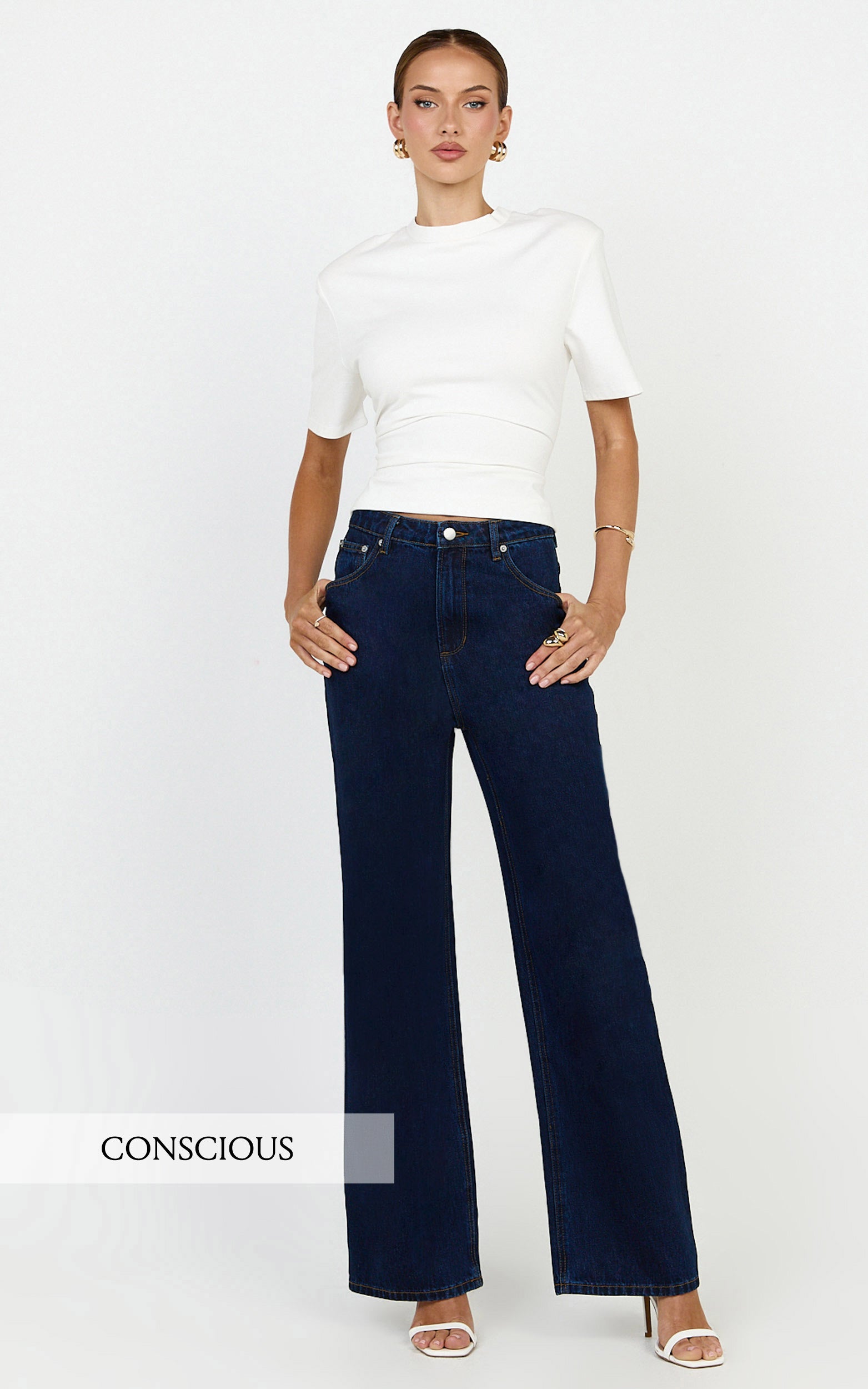 Cole Jeans - High Waist Relaxed Wide Leg Recycled Denim Jeans in Dark Blue