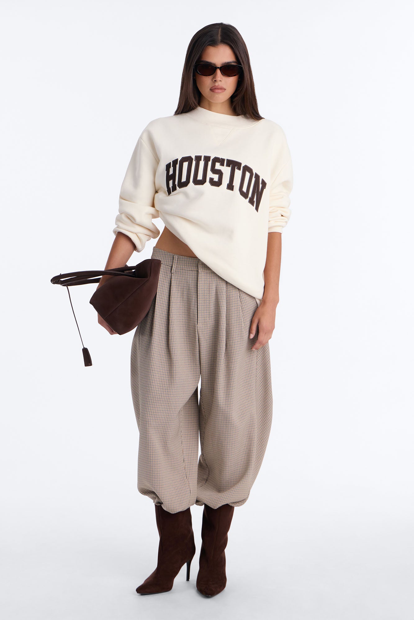 Heritage Barrel High Rise Trouser - Brown Combo