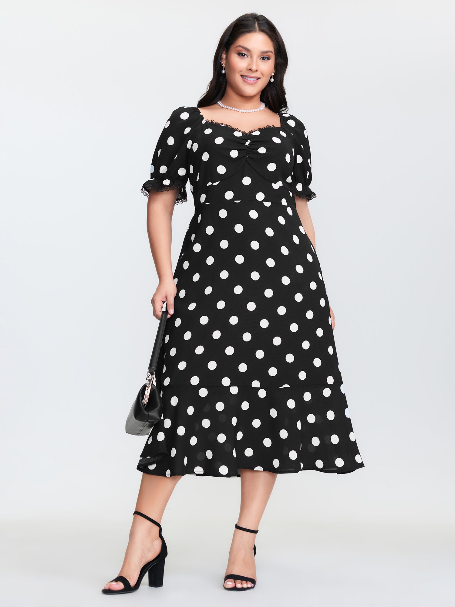 Polka Dots Sweetheart Fishtail Hem Midi Dress