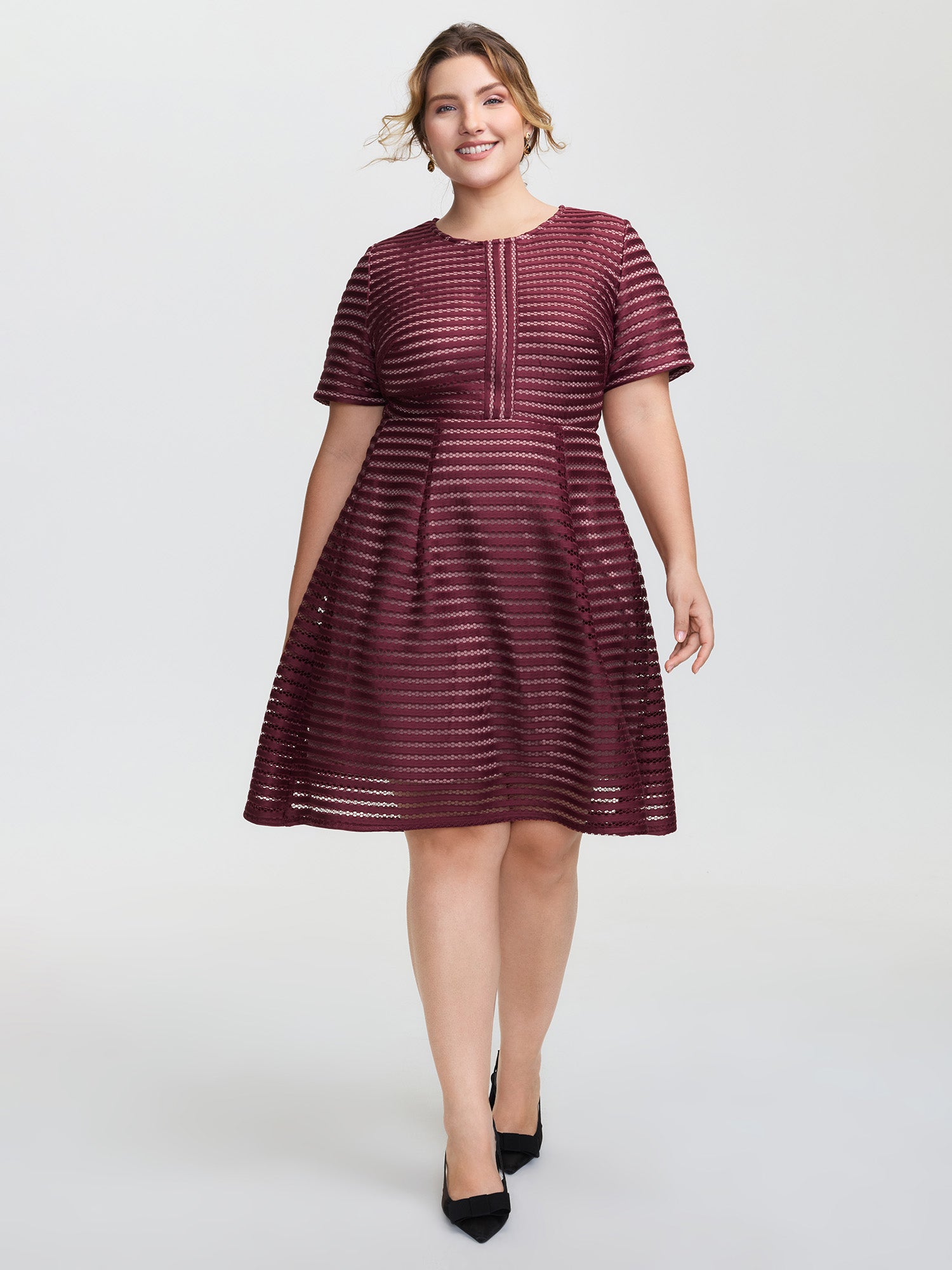 Striped Textured Zipper Lined Mini Dress