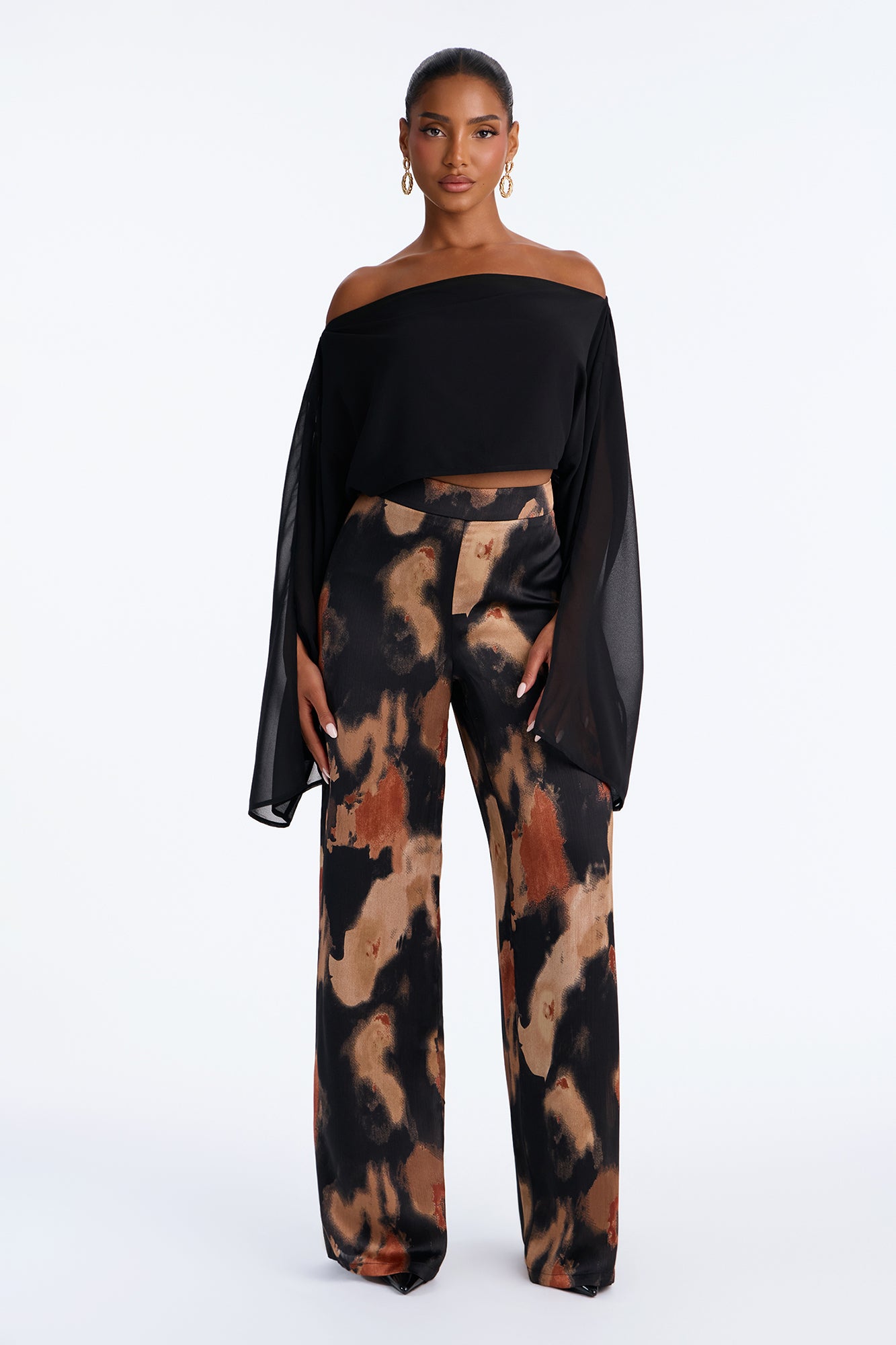Caught Blushing High Rise Satin Pant - Brown/combo