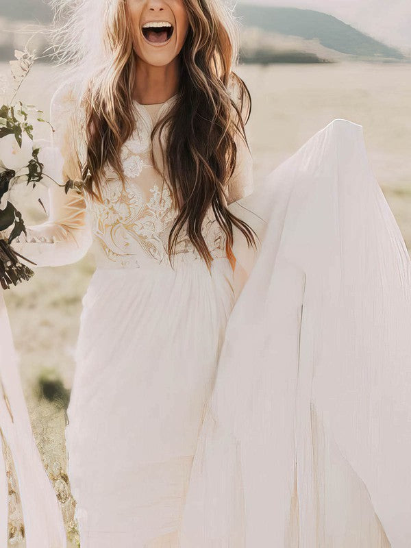 Fashionable A-Line Long Sleeves Lace Sweep Train Wedding Dresses