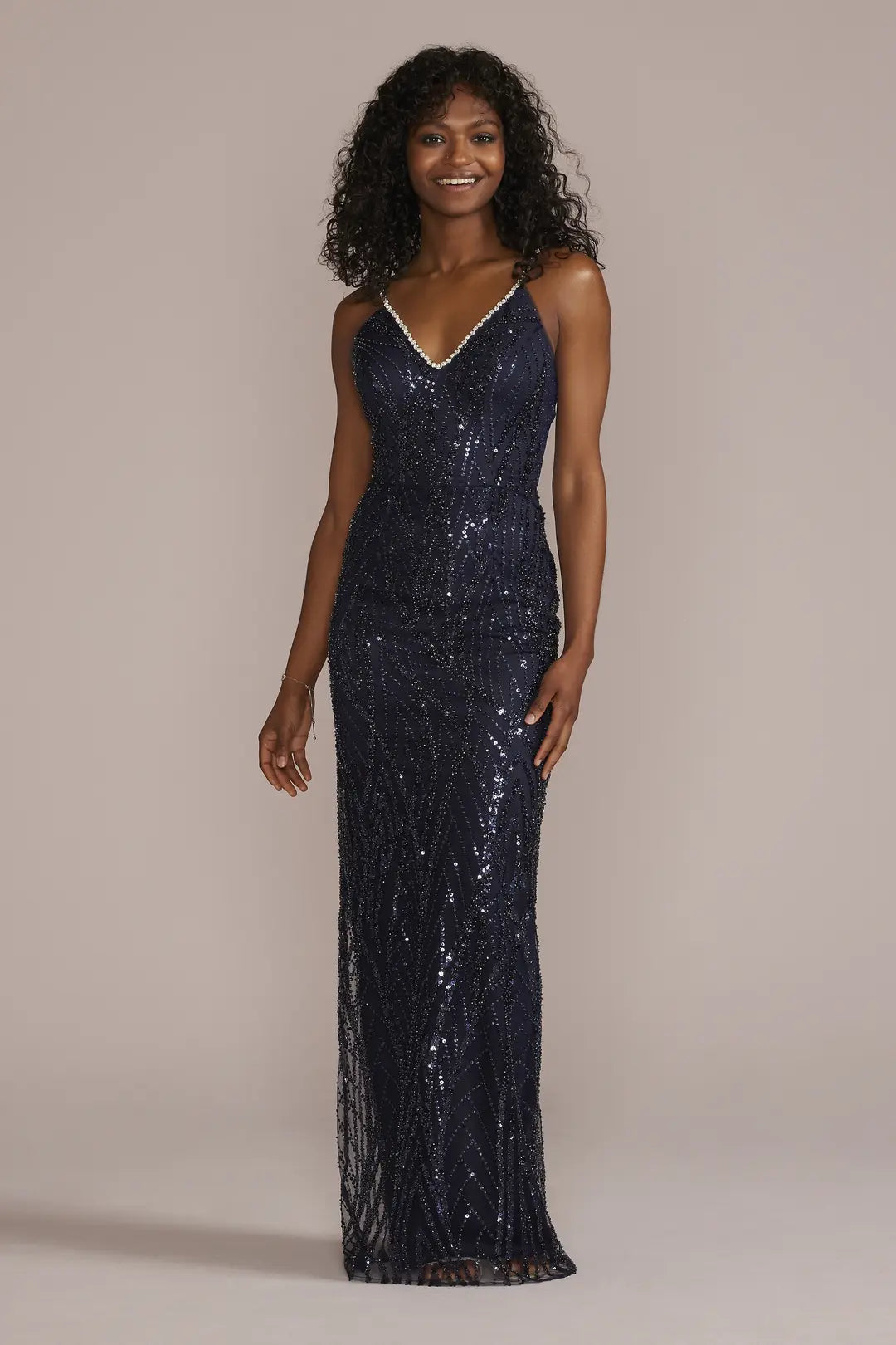Beaded Sequin V-Neck Sheath Dress
