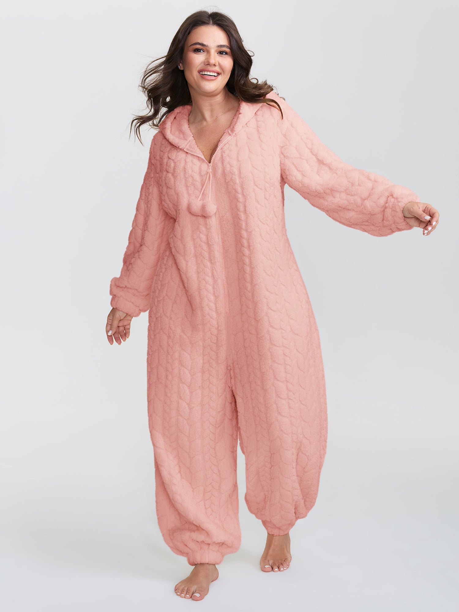 Cozy Fleece Half Zipper Lounge Jumpsuit