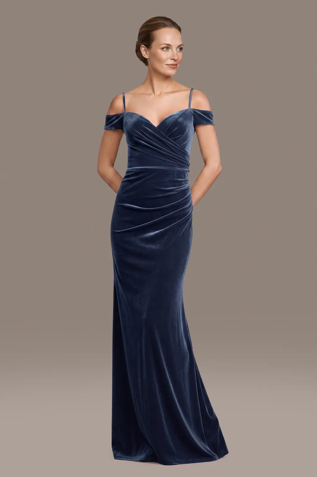 Velvet V-Neck Off-the-Shoulder Sheath Dress