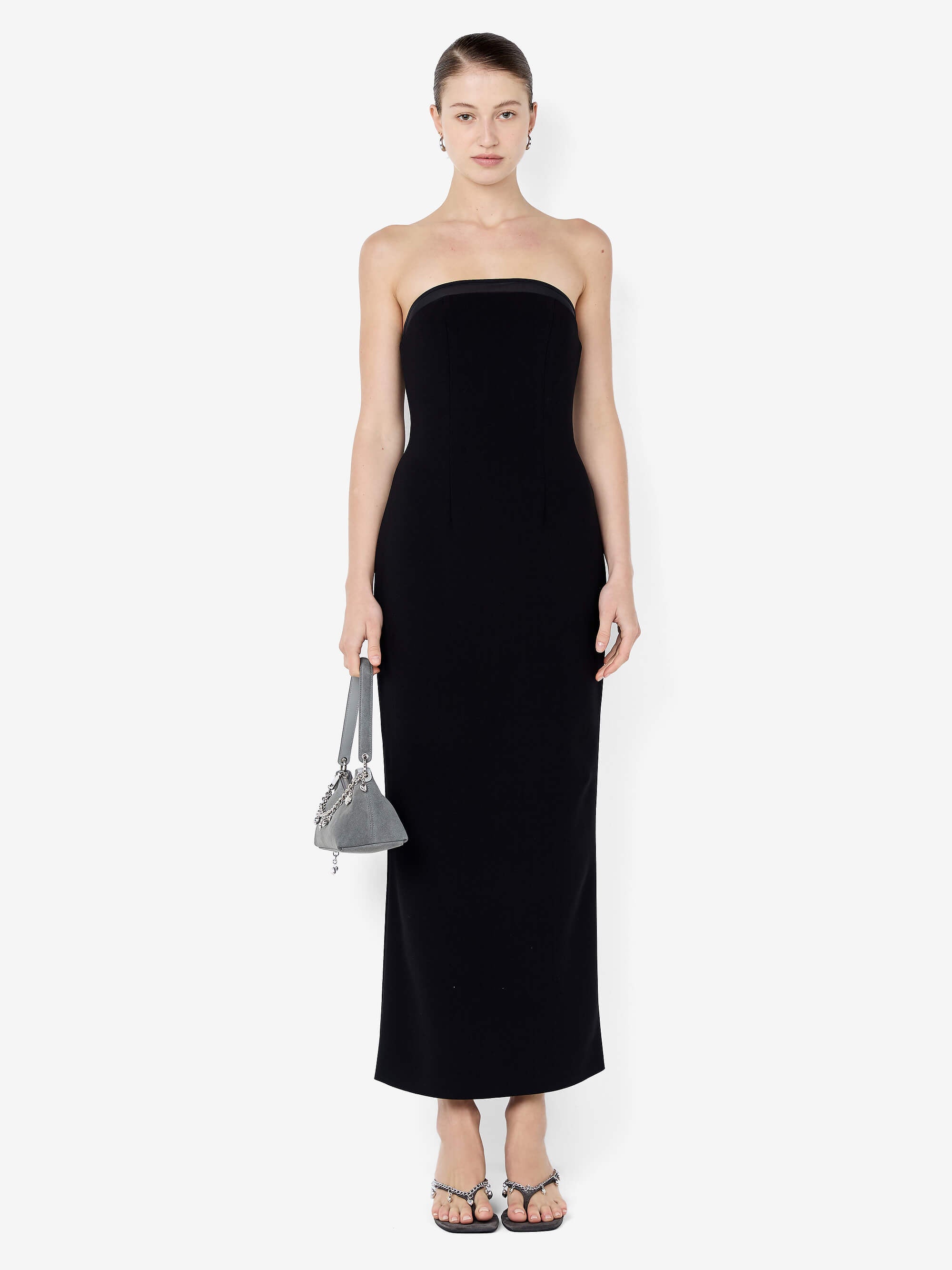 ROMEE STRAPLESS MIDI DRESS - BLACK