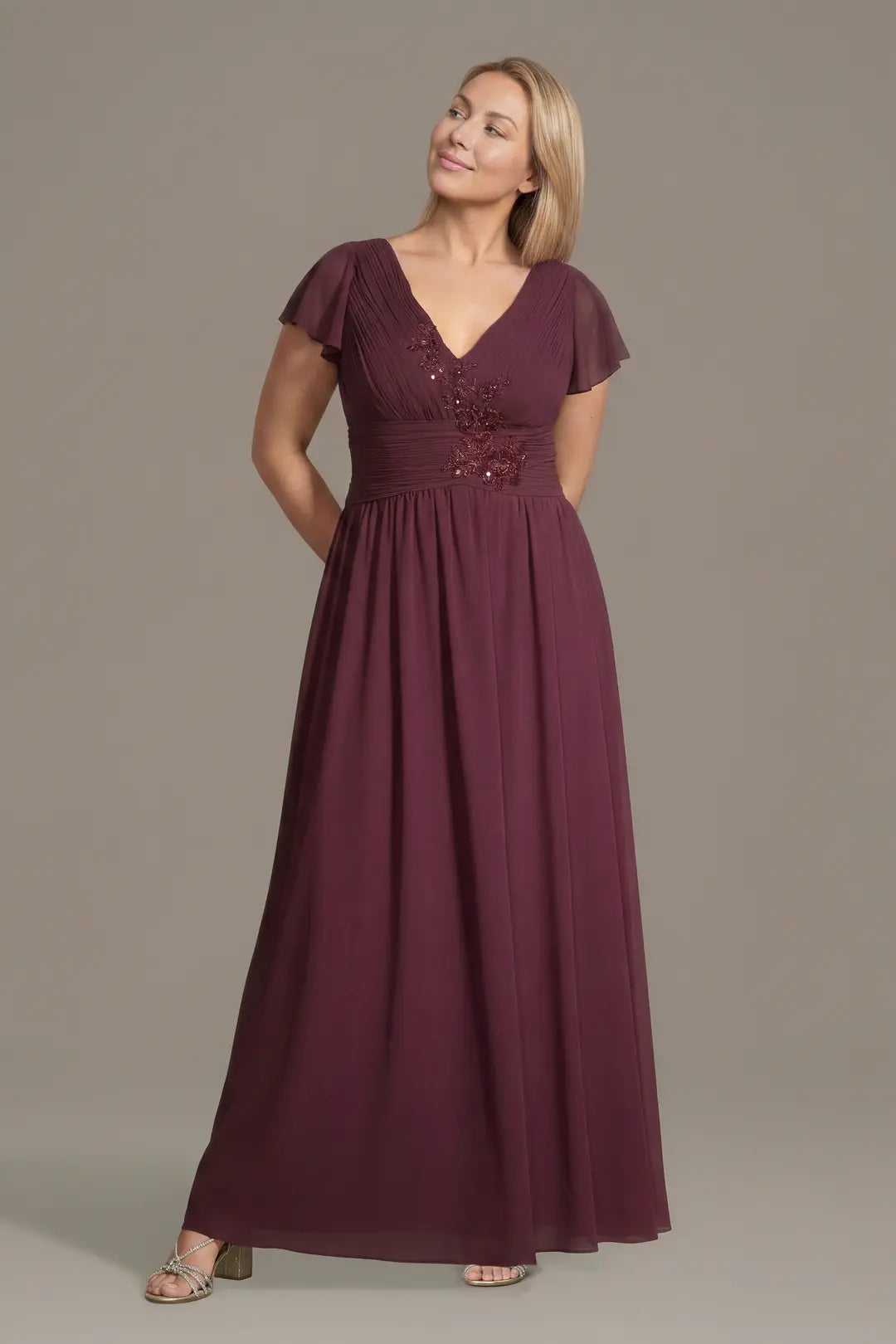 Chiffon A-Line Dress with Pleated Bodice