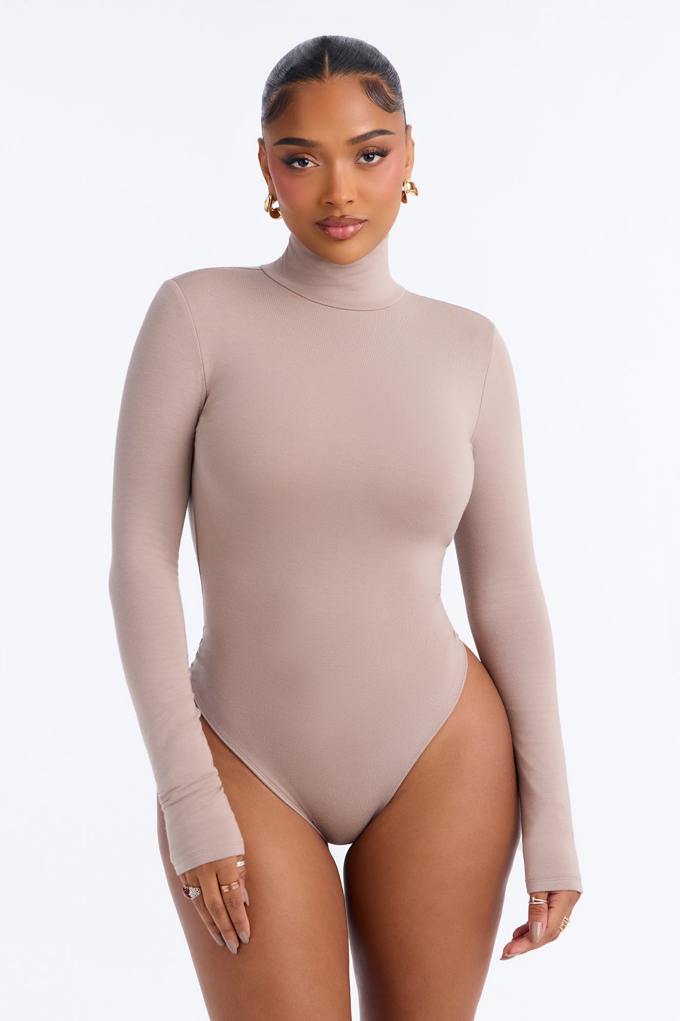 Candice Premium Modal Turtleneck Bodysuit - Stone