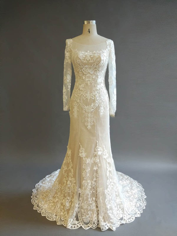 Stylish Mermaid Long Sleeves Lace Wedding Dresses with Appliques