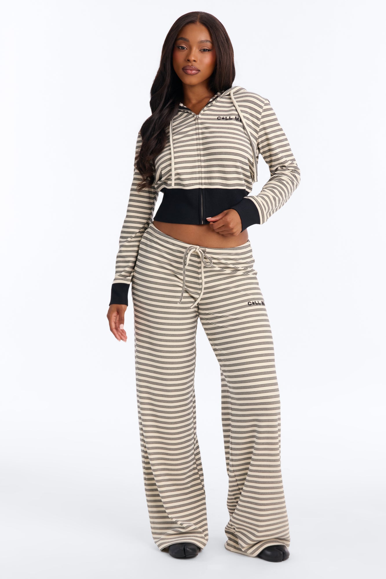 Call Me Low Rise Striped Pant Set - Cream/combo