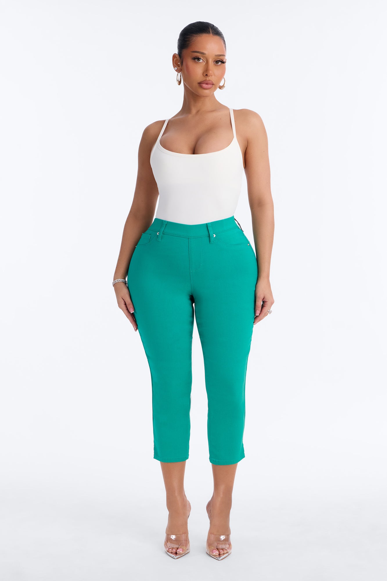 Paloma High Rise Super Stretch Skinny Capri Jeans - Green