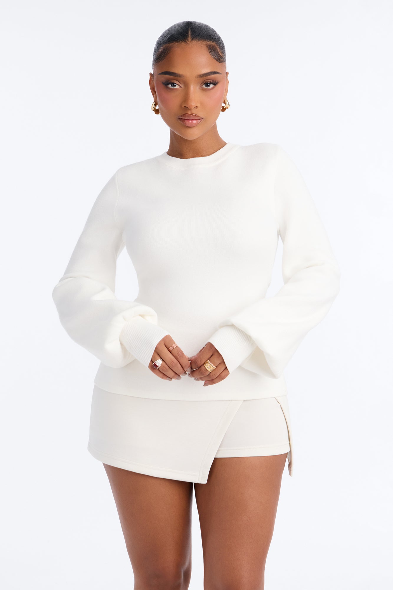 Celia Long Sleeve Zip Back Sweater - White