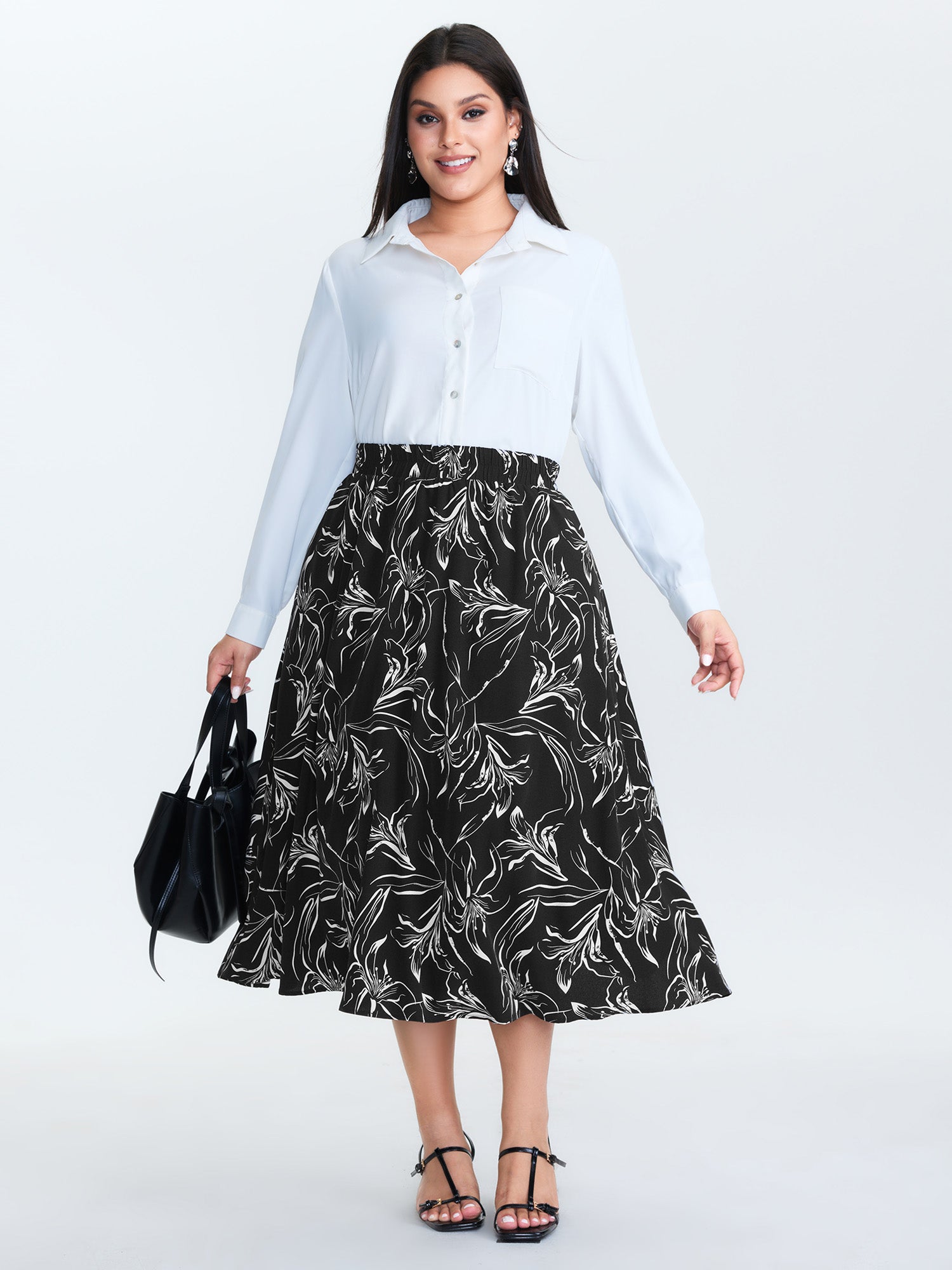 Large Floral Print Pocket Maxi Skirt