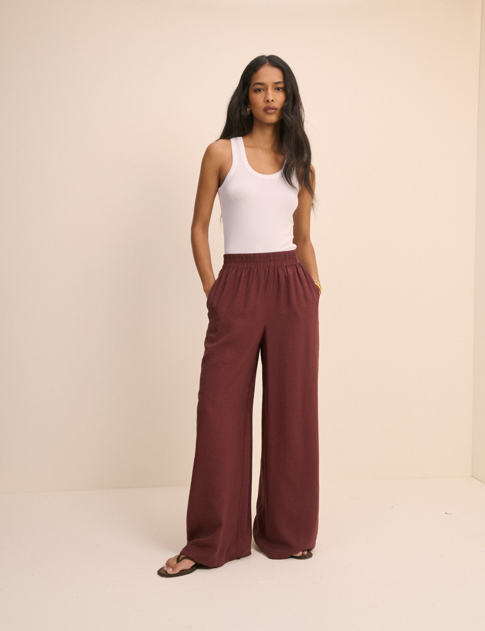 Burgundy Relaxed Wide Leg Trouser