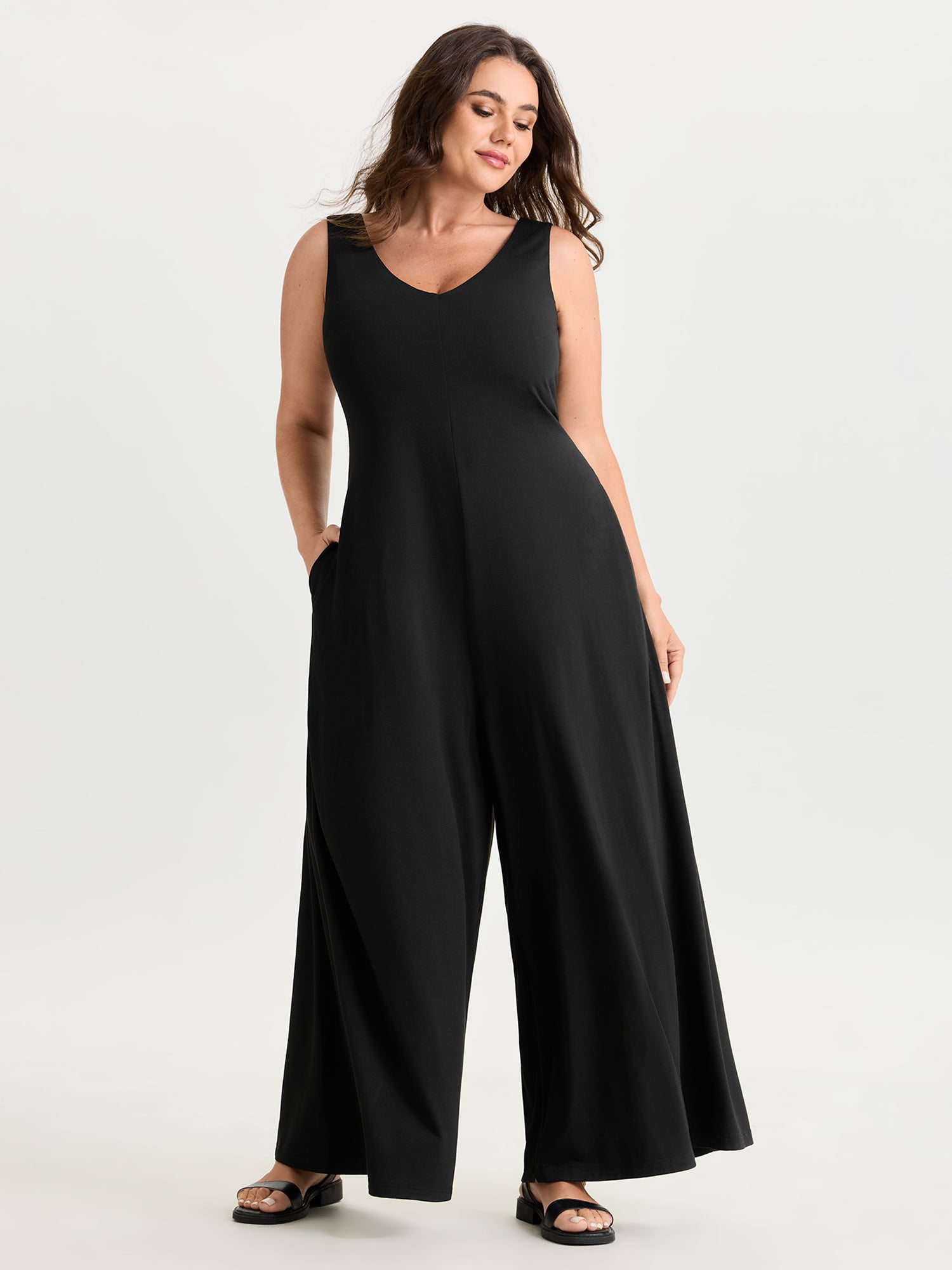 Stretchy Deep Back Neckline Jumpsuit