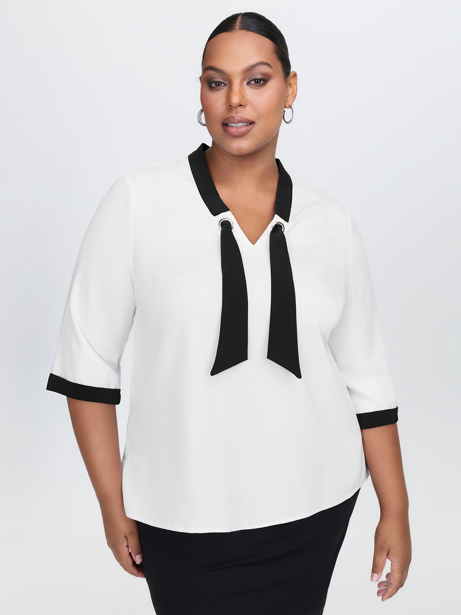 Color Contrast Sailor Neck-Tie Blouse