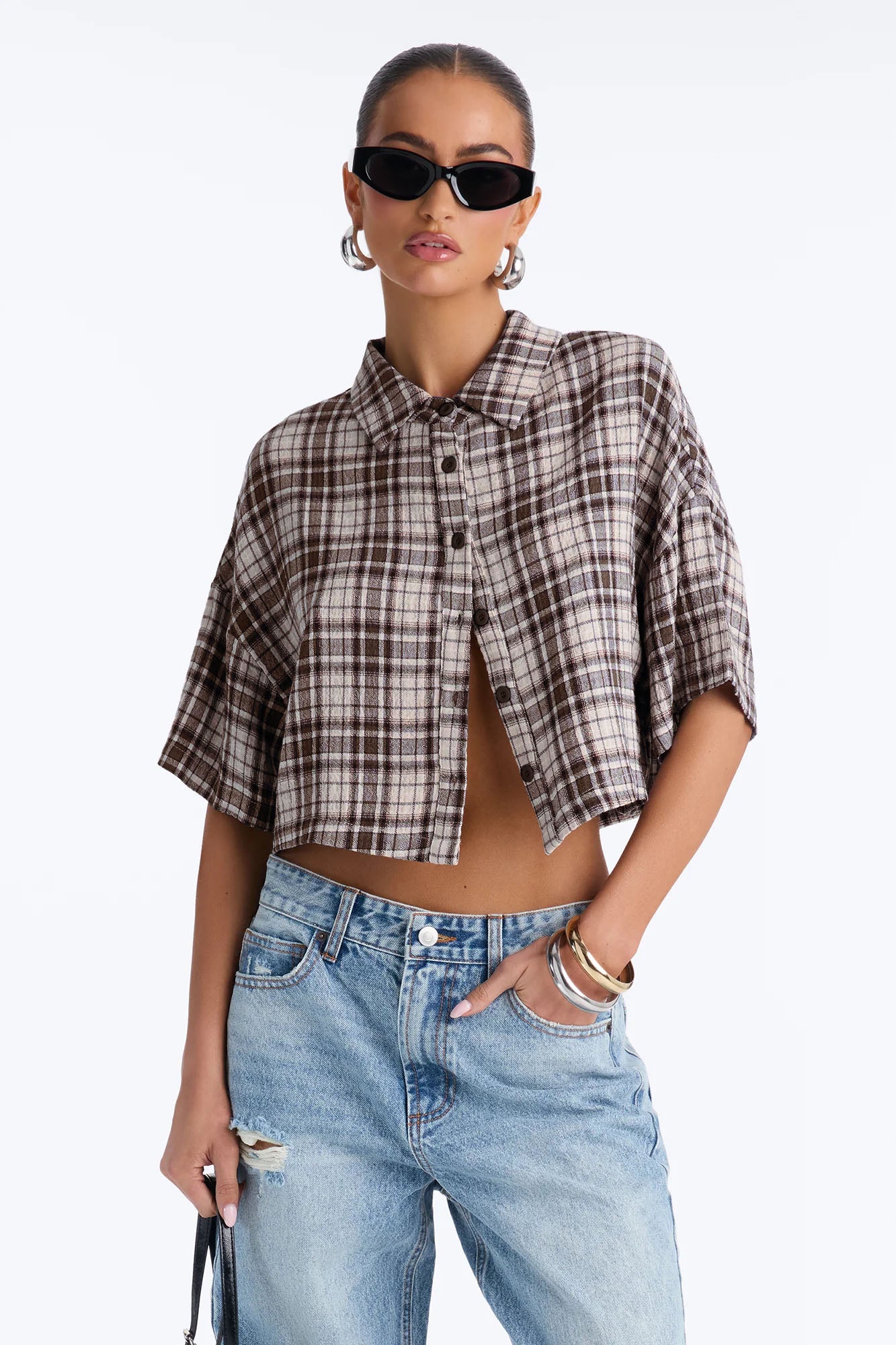 Cozy Girl Plaid Shirt - Brown/combo