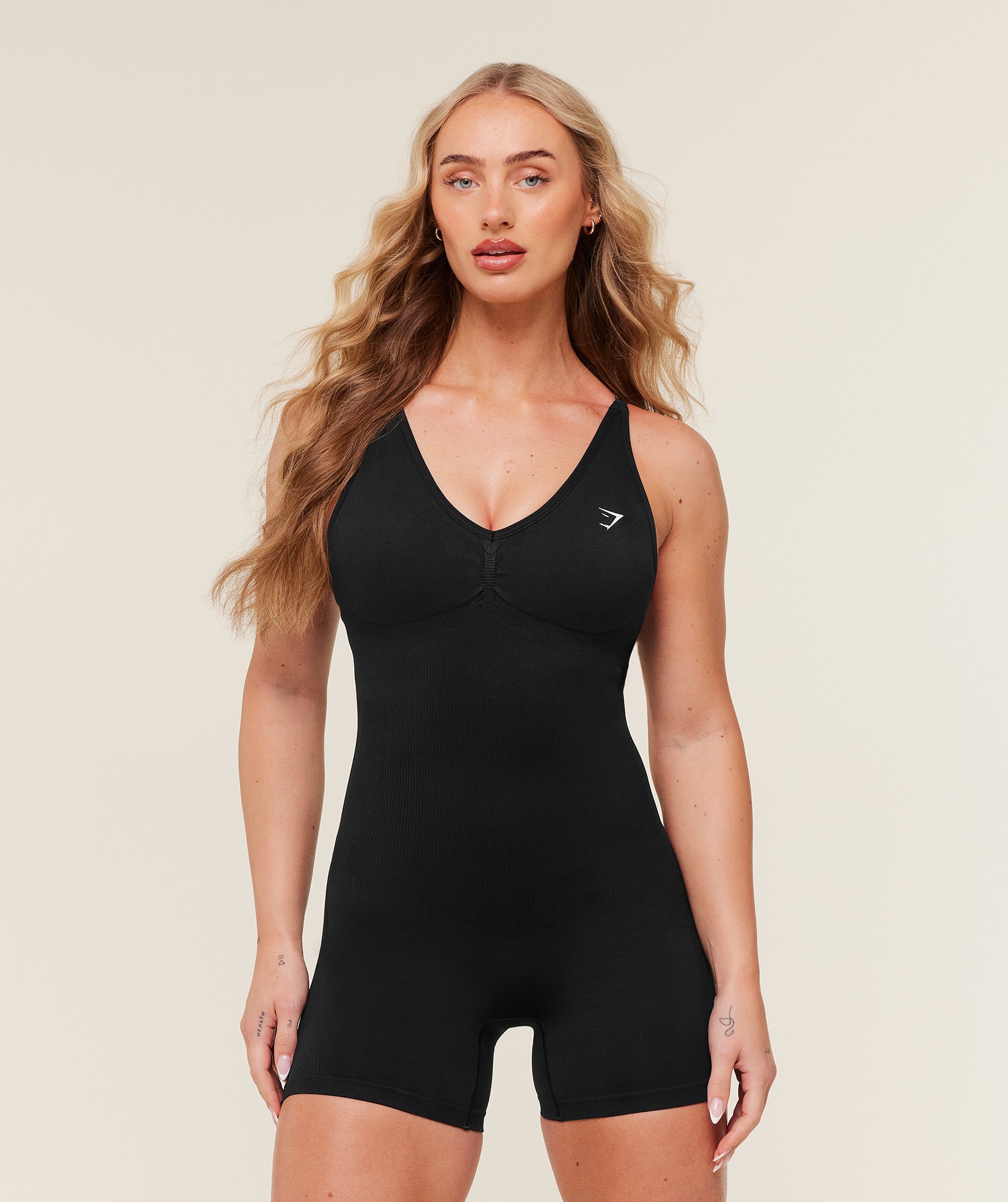 Gymshark Life Seamless Strappy All in One - Black/Black Marl