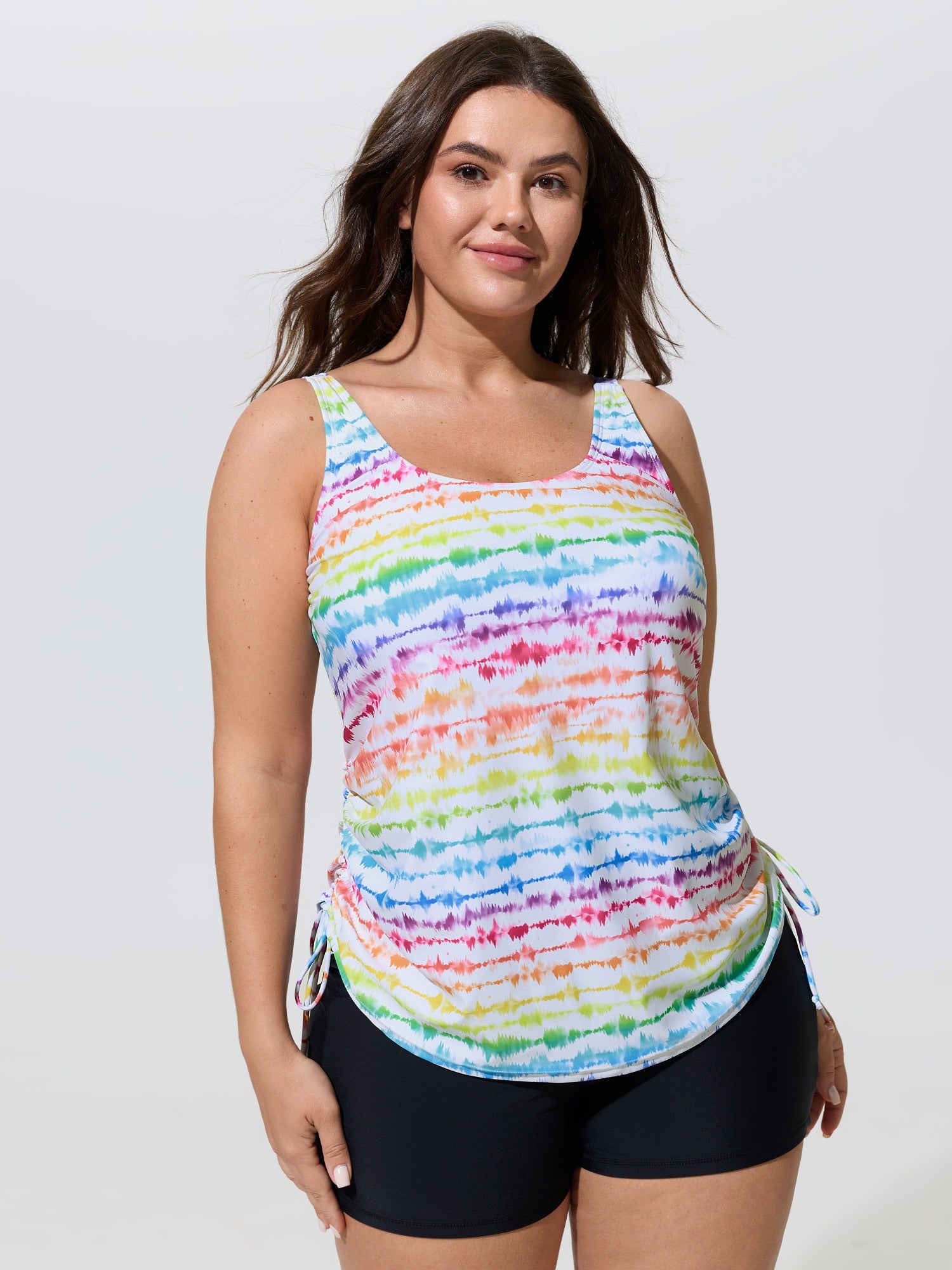 Tie-Dye Effect Scoop Neckline Swim Top