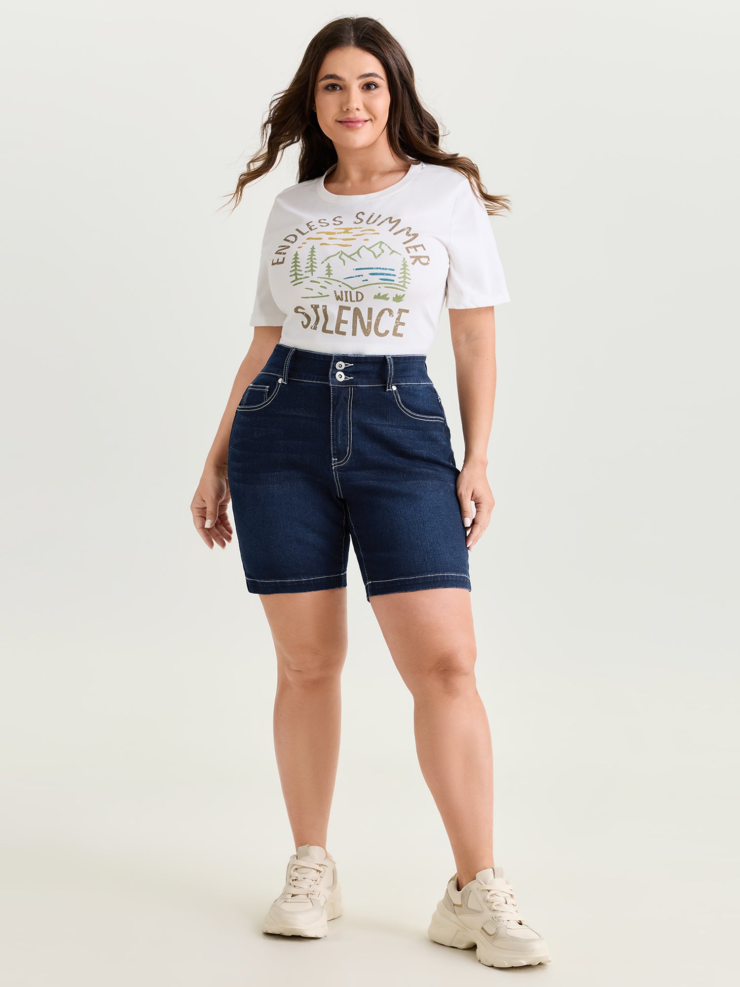 Stretchy Medium Wash Skinny-Fit Denim Shorts