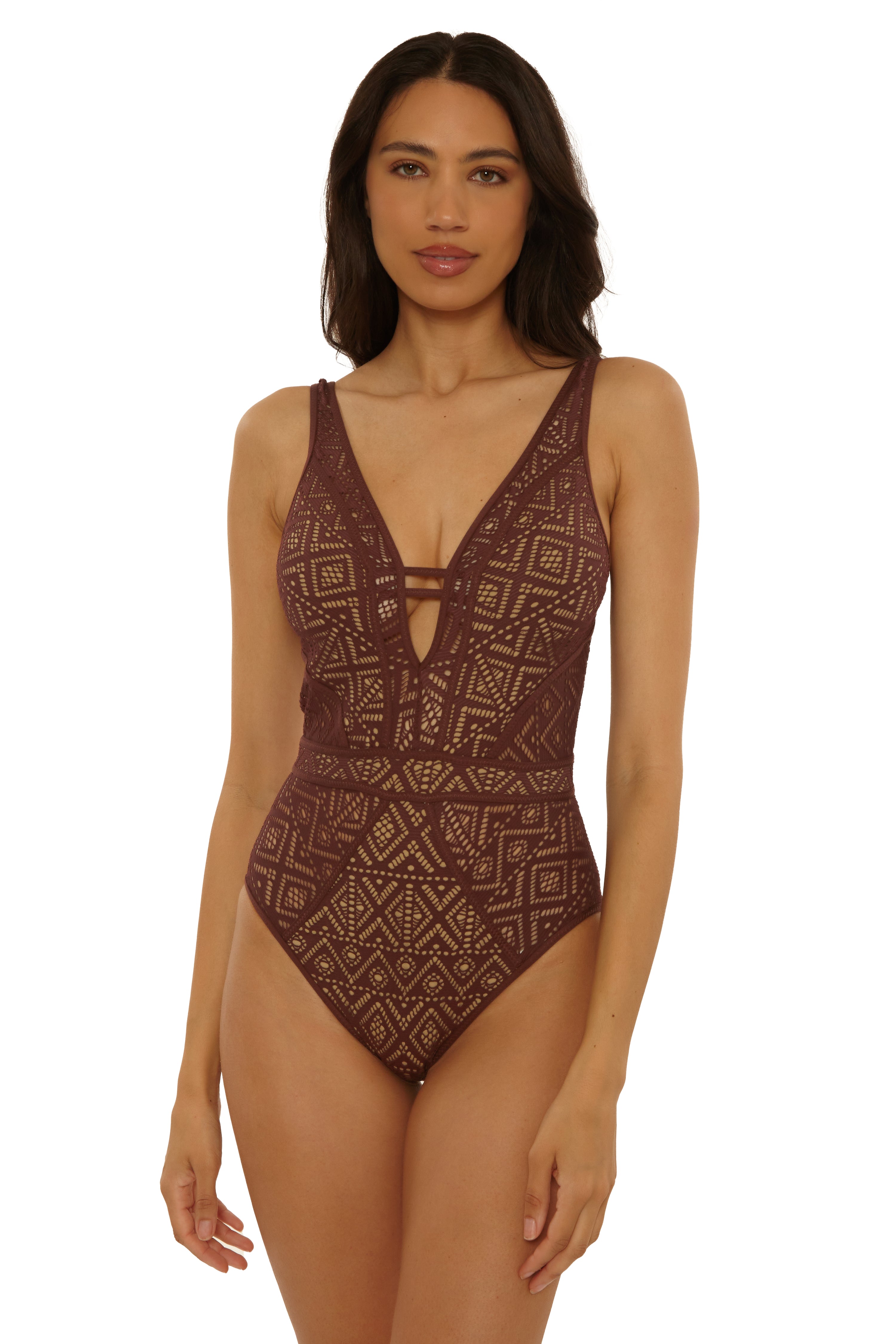 Becca Mocha Tan Color Play One-Piece Plunge