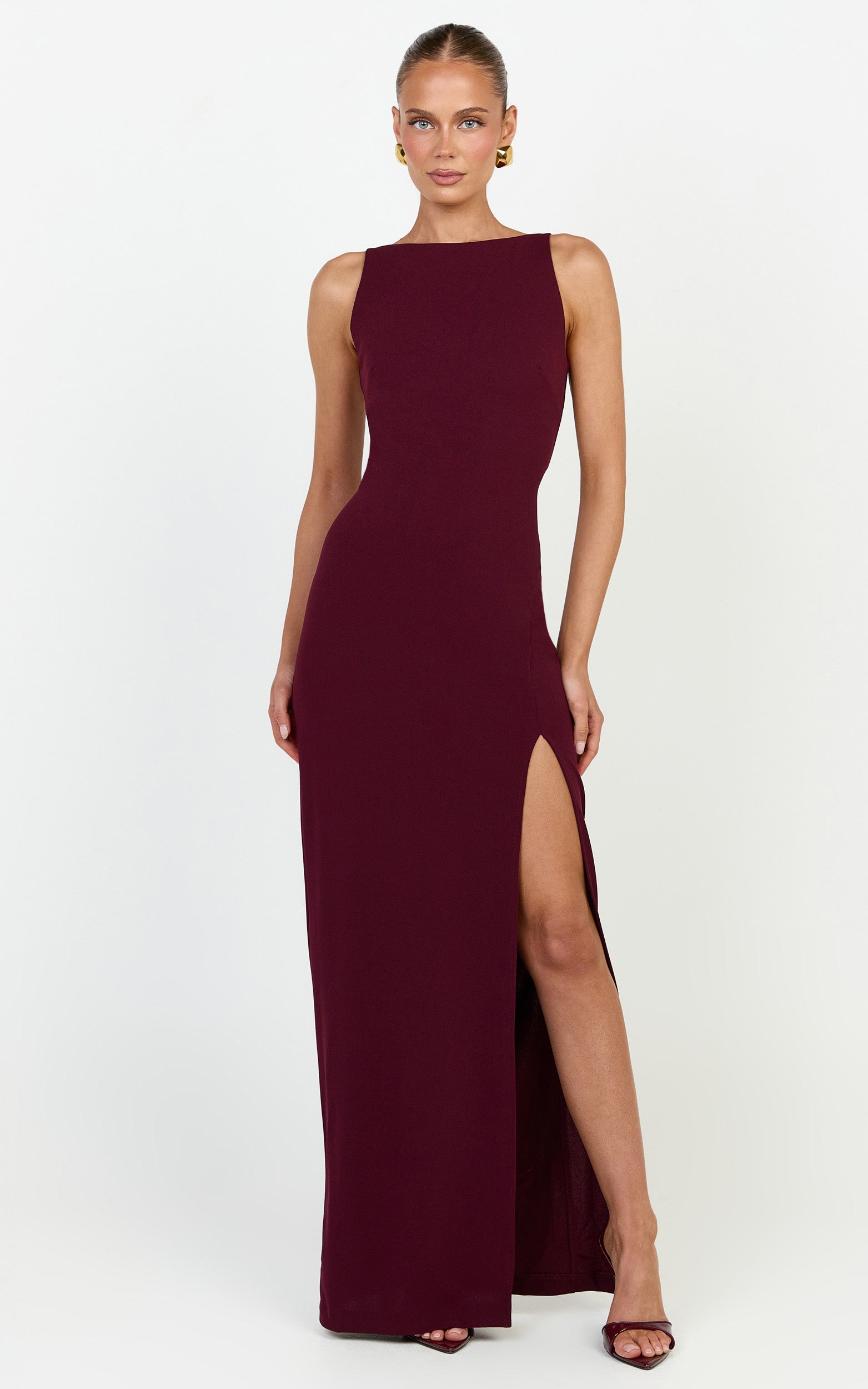 Indi Maxi Dress - Boat Neck Bodycon Dress in Plum