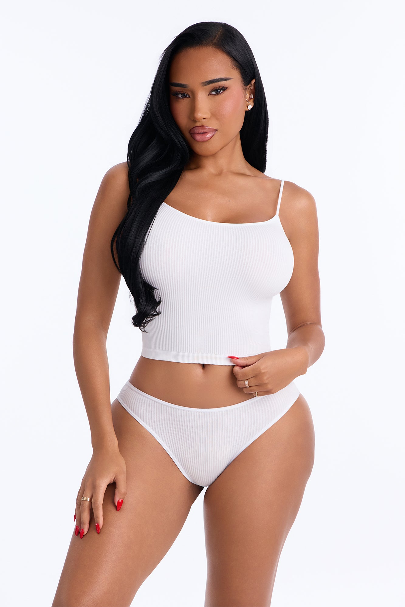 Seamless Ribbed Comfort Cami Bralette Tank - White