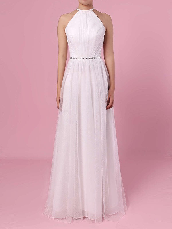 Elegant A-Line Floor-Length Sleeveless Tulle Wedding Dresses