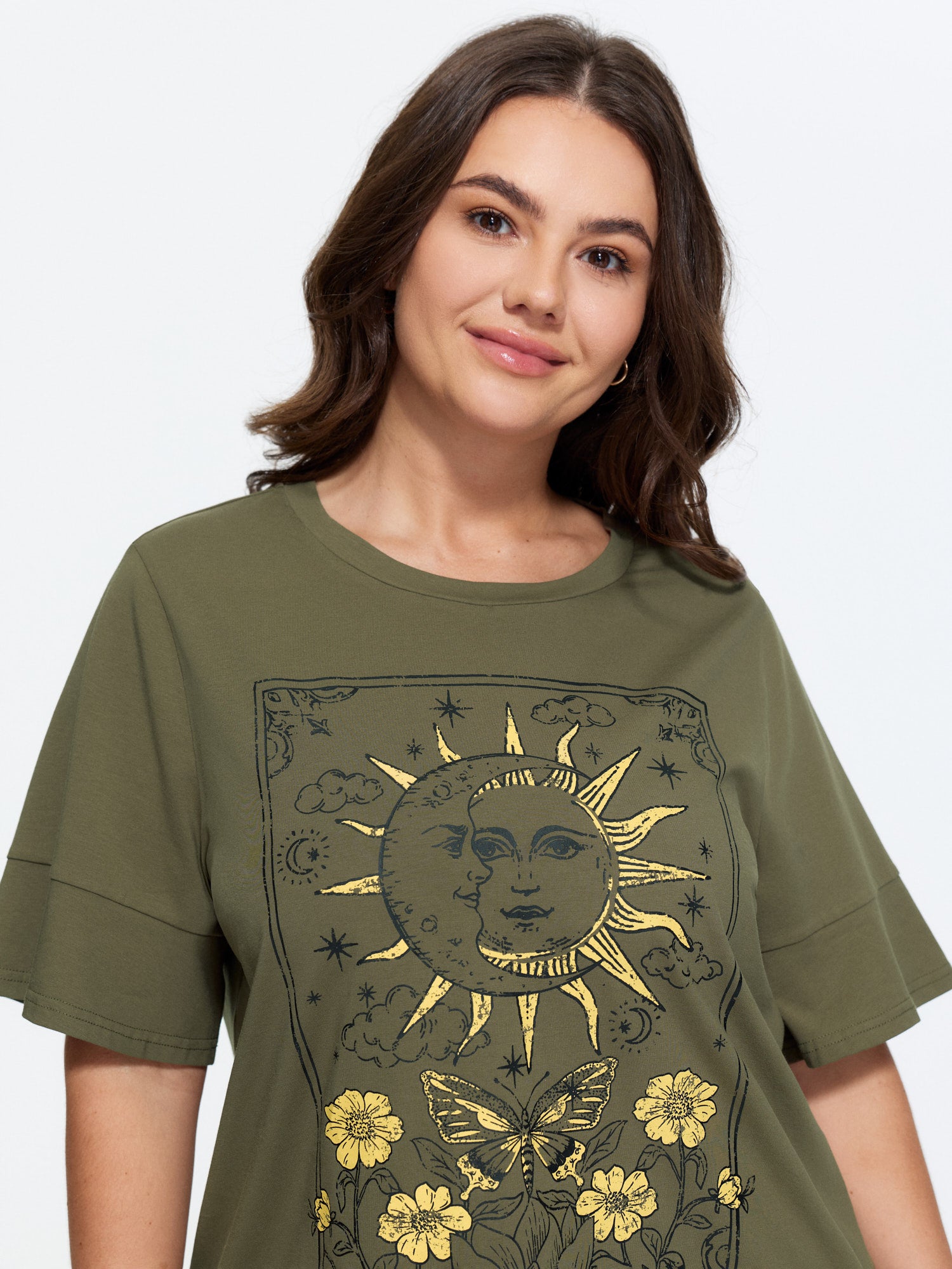 Cotton Sunkissed Floral Print Flared Sleeve T-Shirt