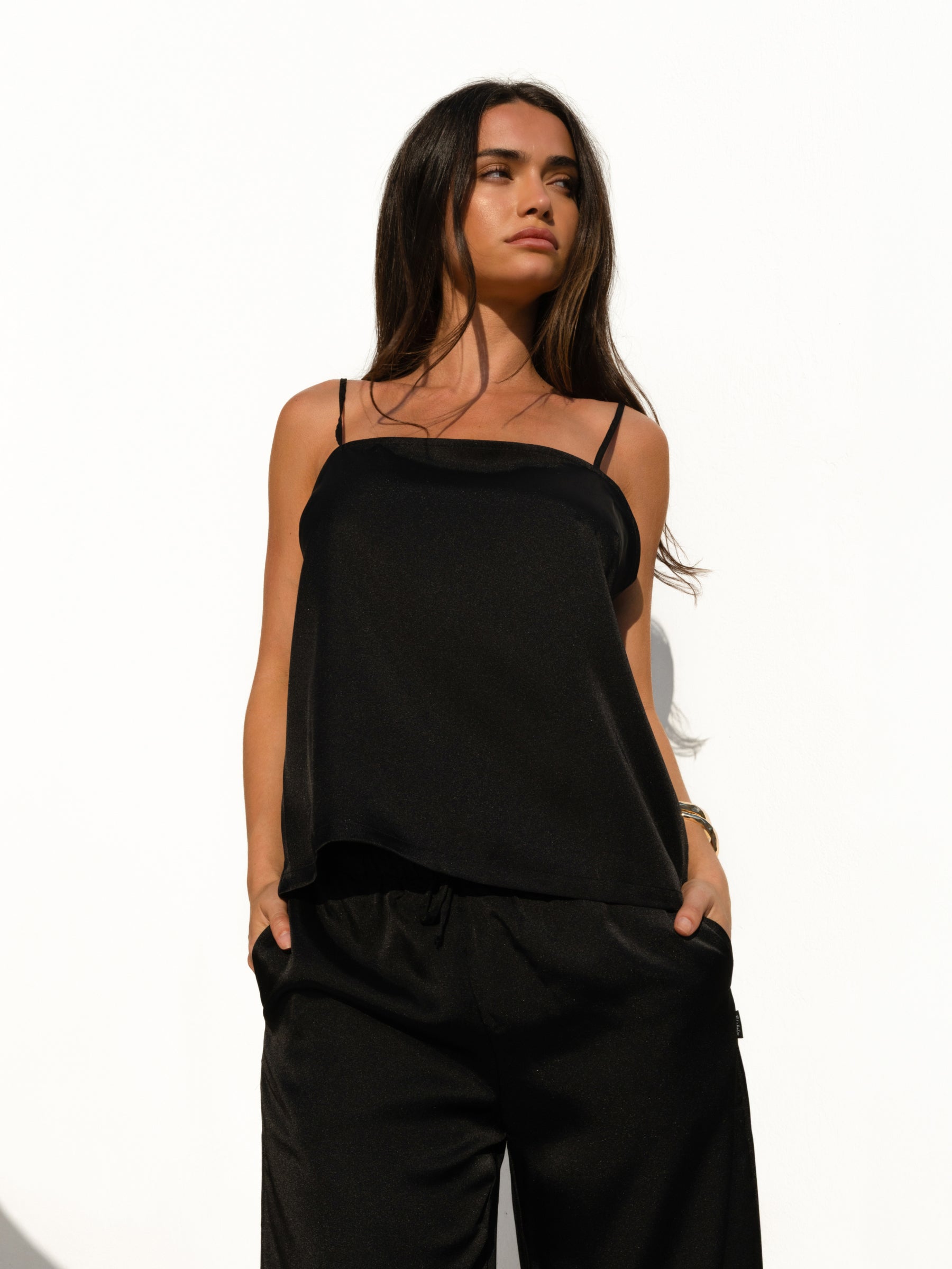 Thalia Satin Vest - Black