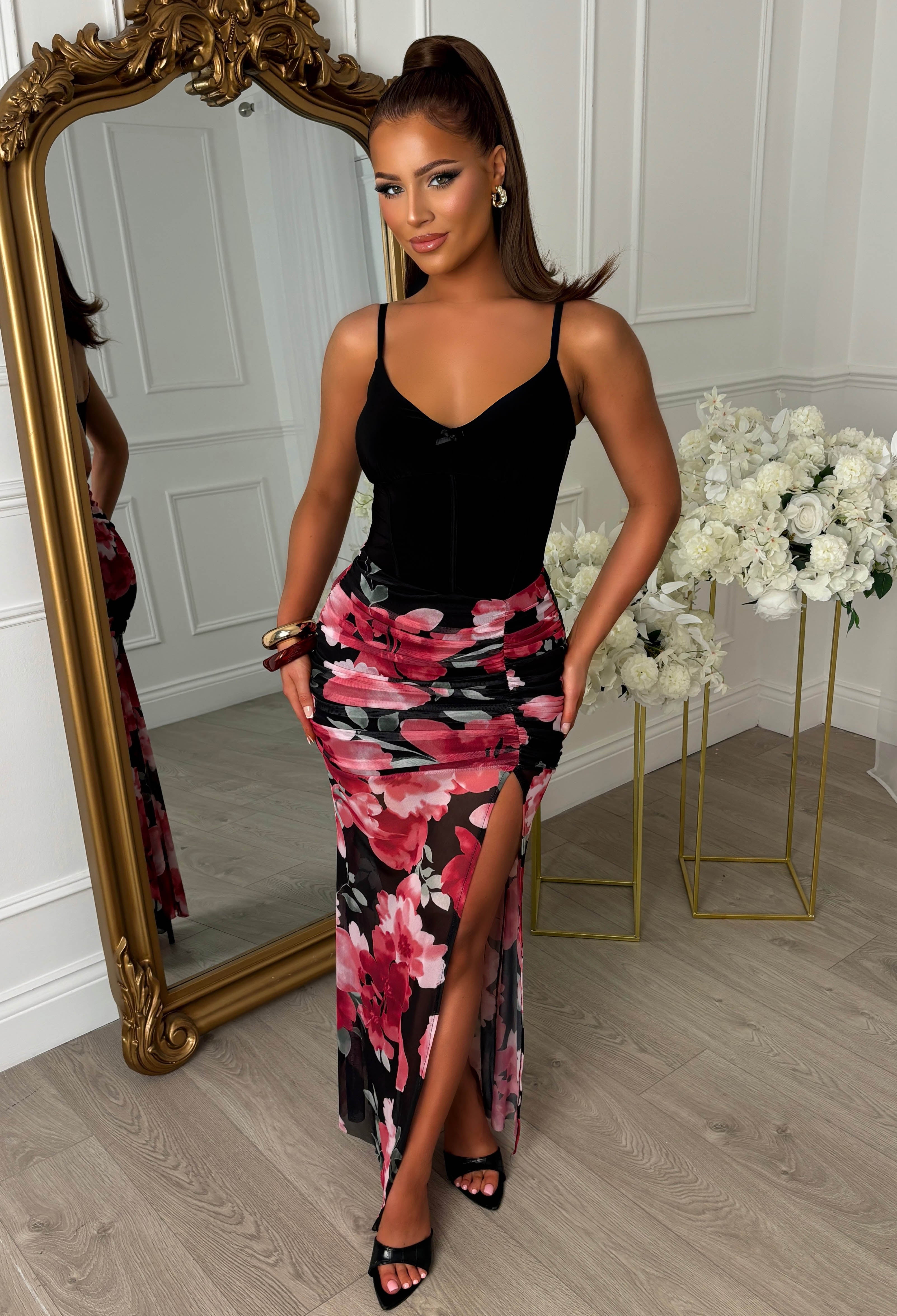 Muse Avenue Multi Cami Top Floral Print Dress With Side Split