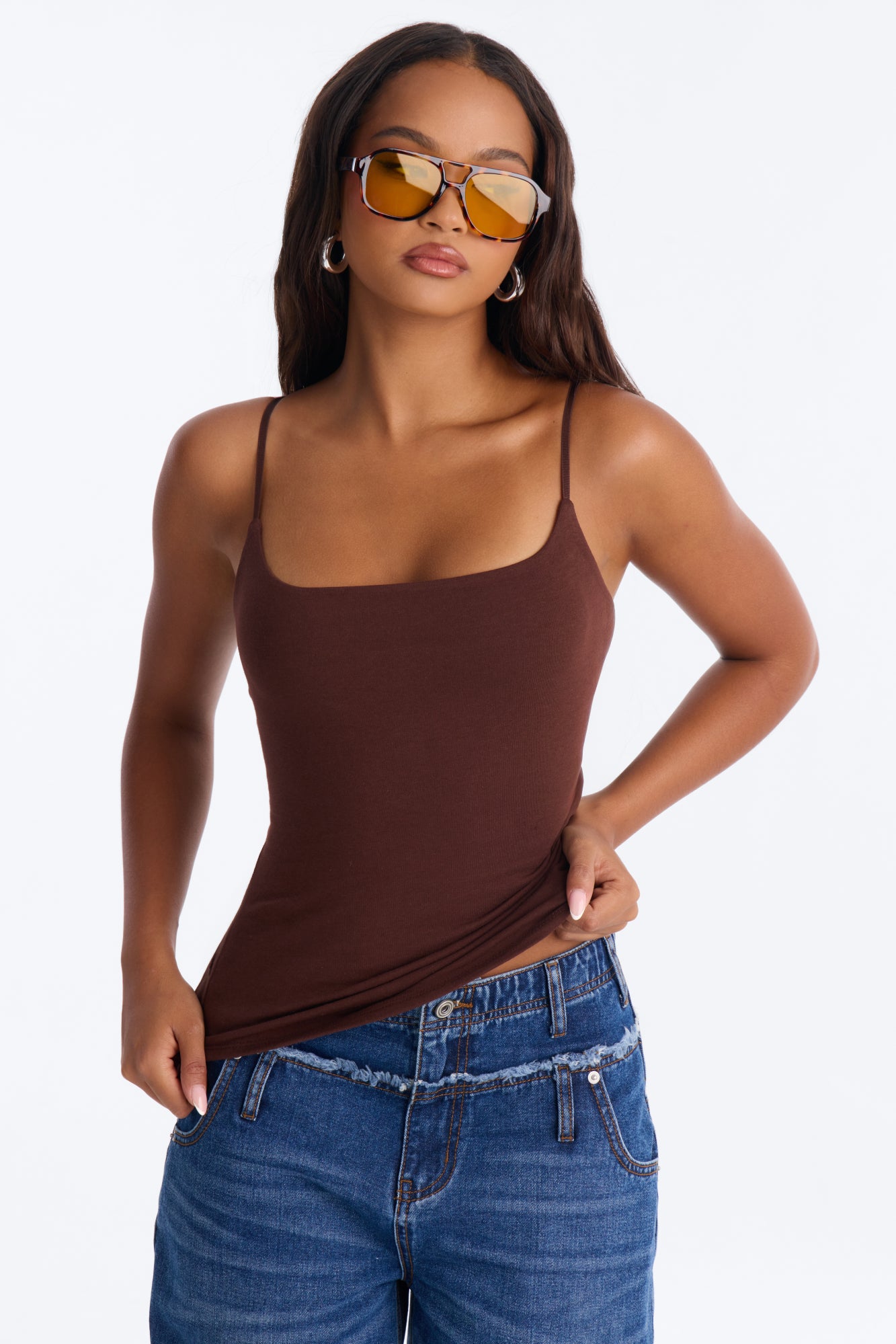 Everyday Basic Double Front Layer Cami Tank - Chocolate