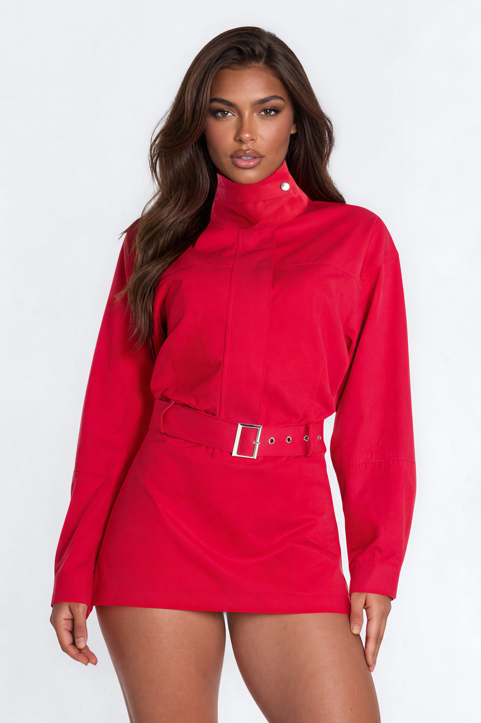 Worth The Wait Long Sleeve Mini Dress - Tomato Red