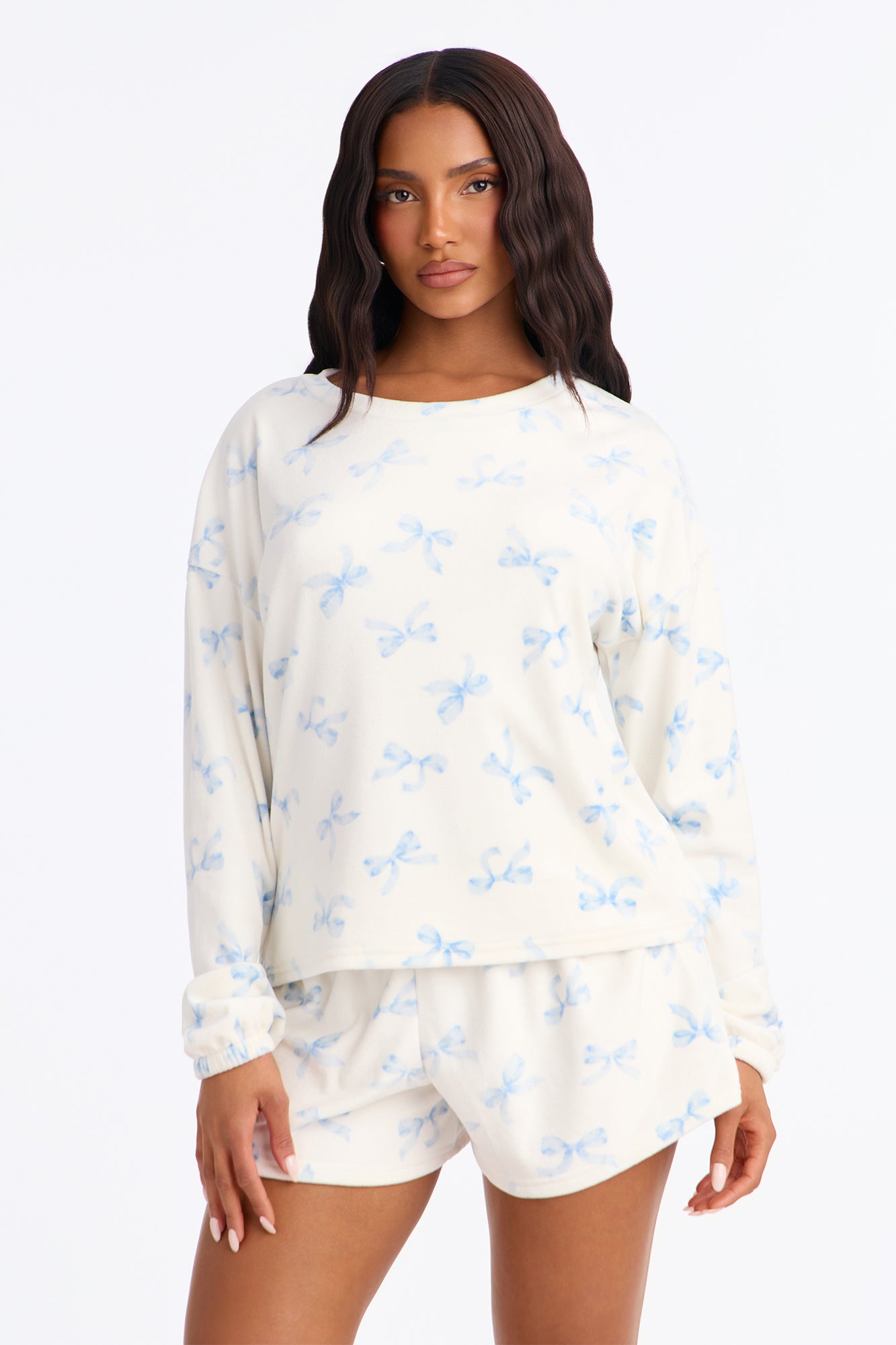 Soft Hour Velour PJ Short Set - White/Blue