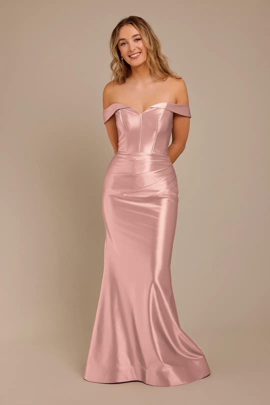 Sculpting Satin Off-the-Shoulder Dress