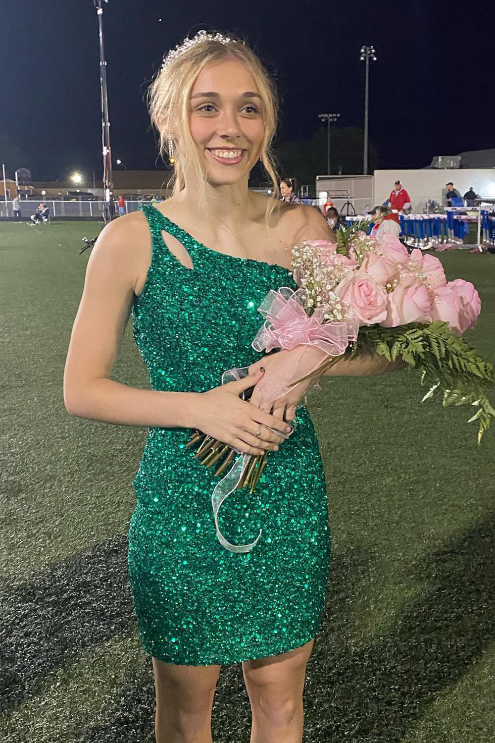 Sparkly Green One Shoulder Sequins Homecoming Dress/Mini Dress