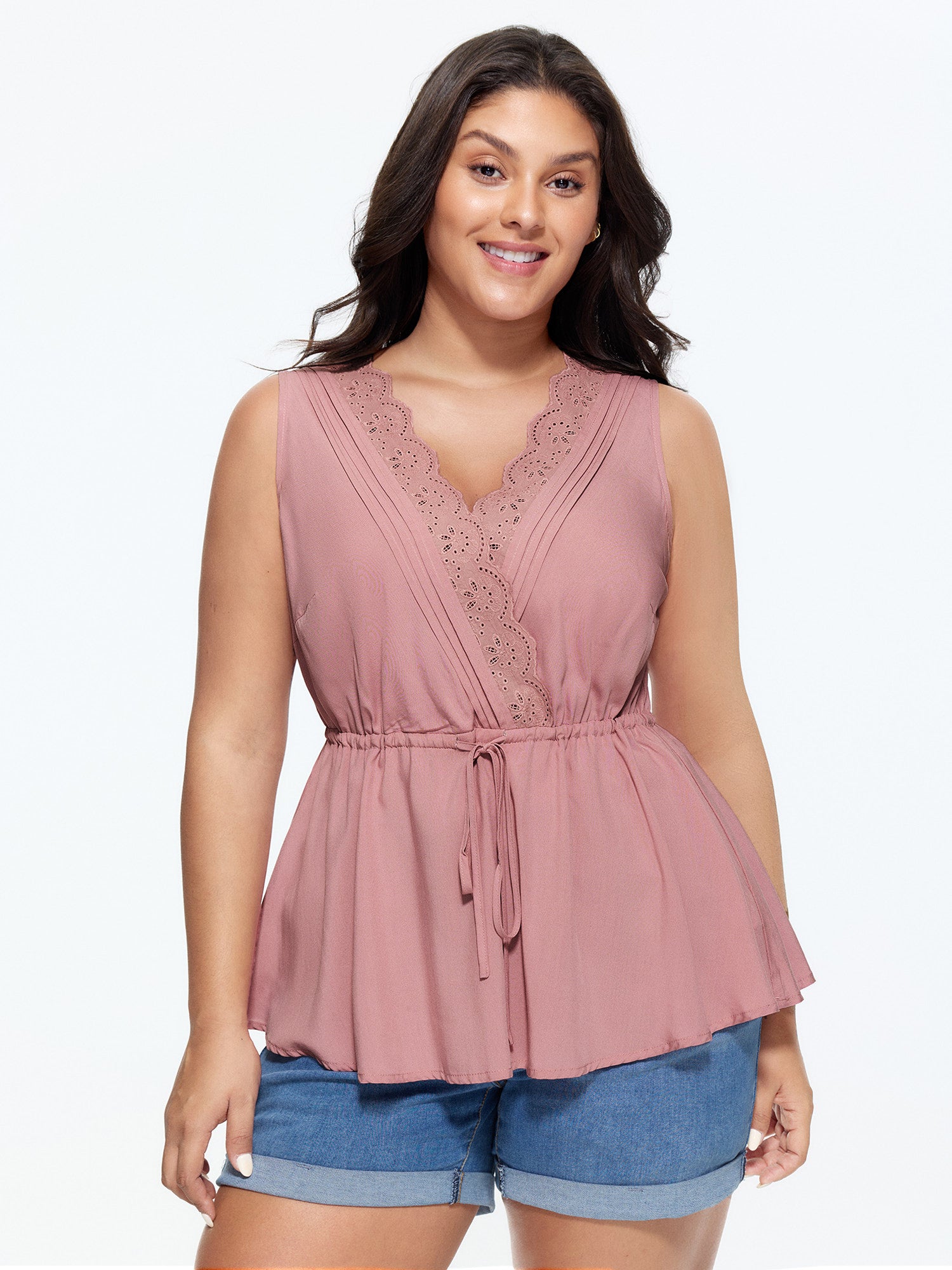 Stretchy Waist Lace Trim Tank Top