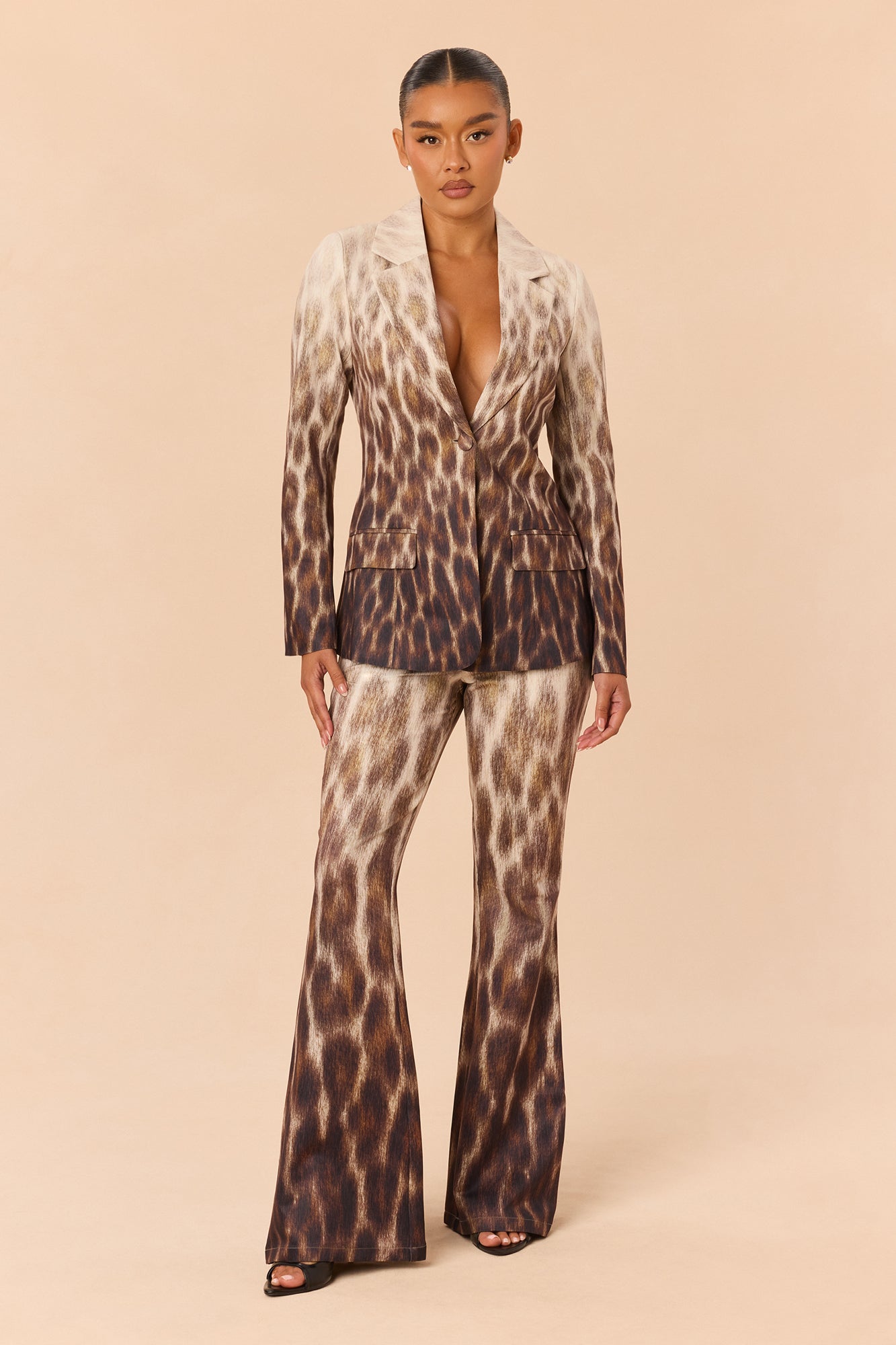 Sofia Ombre Leopard Blazer Pant Set - Brown/combo