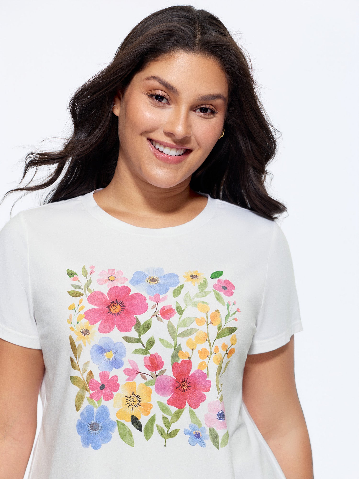 Cotton Multi-Color Floral Print T-Shirt