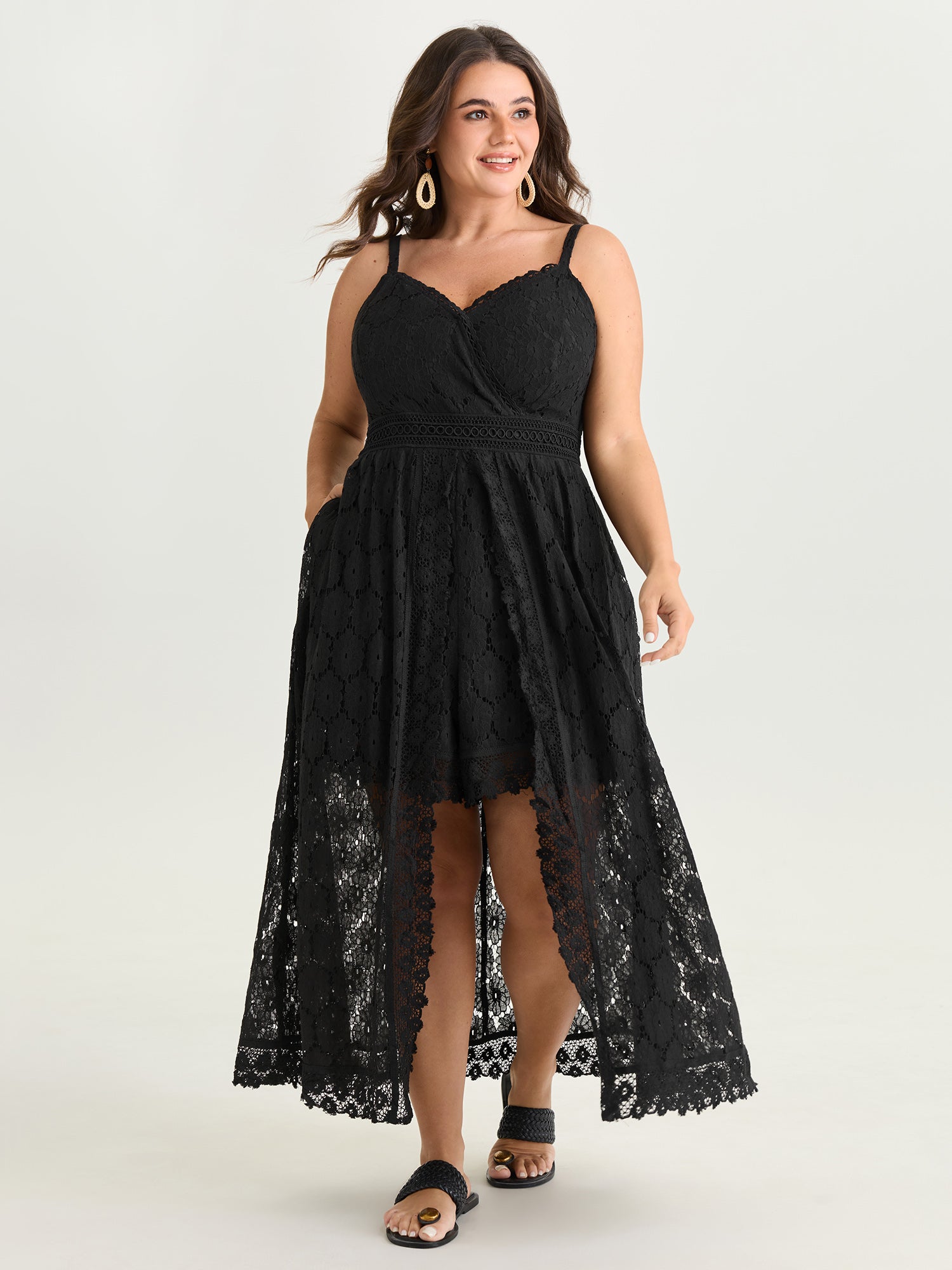 Lace Trim Sheer Cami Romper