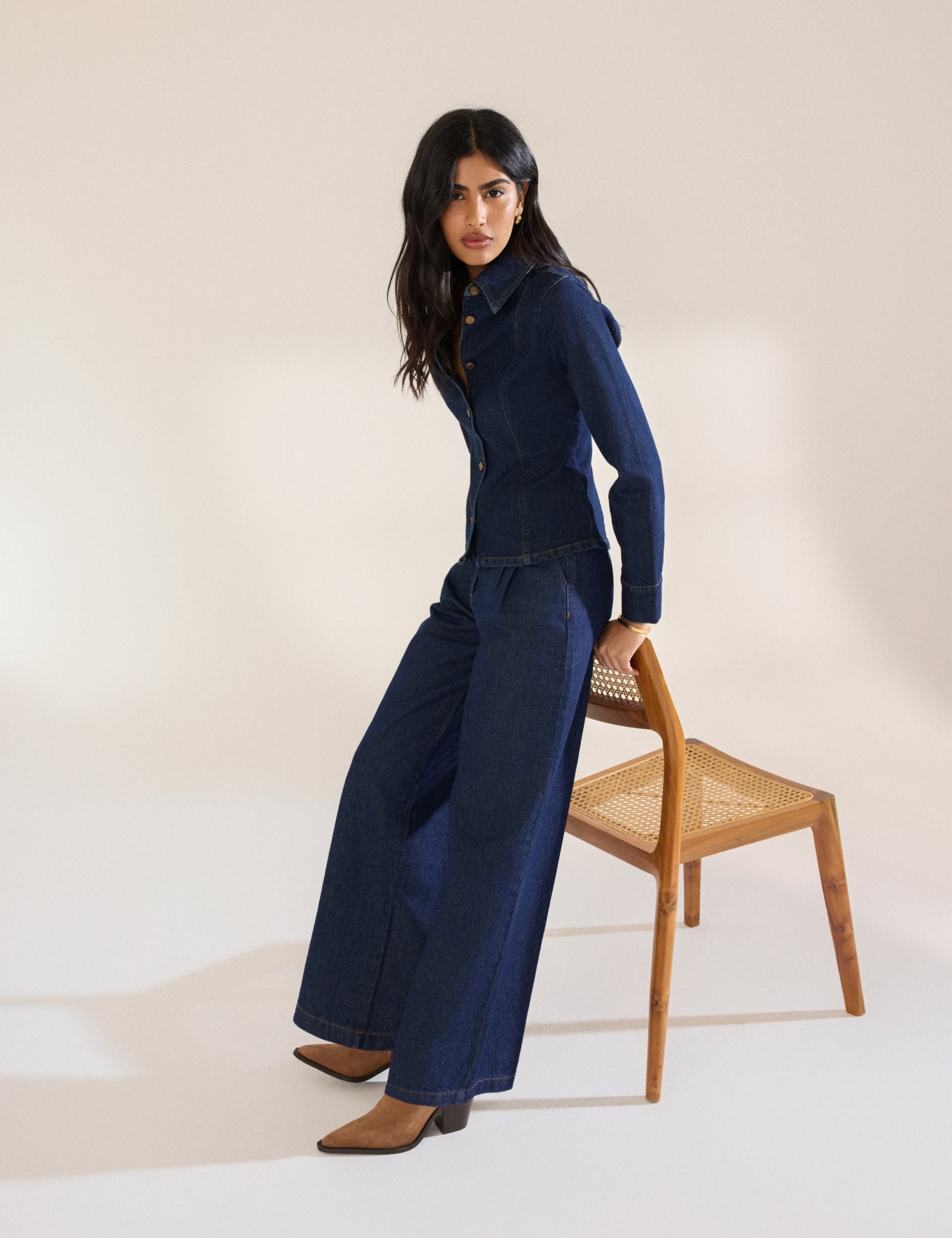 Dark Blue High Rise Pleated Tailored Jeans