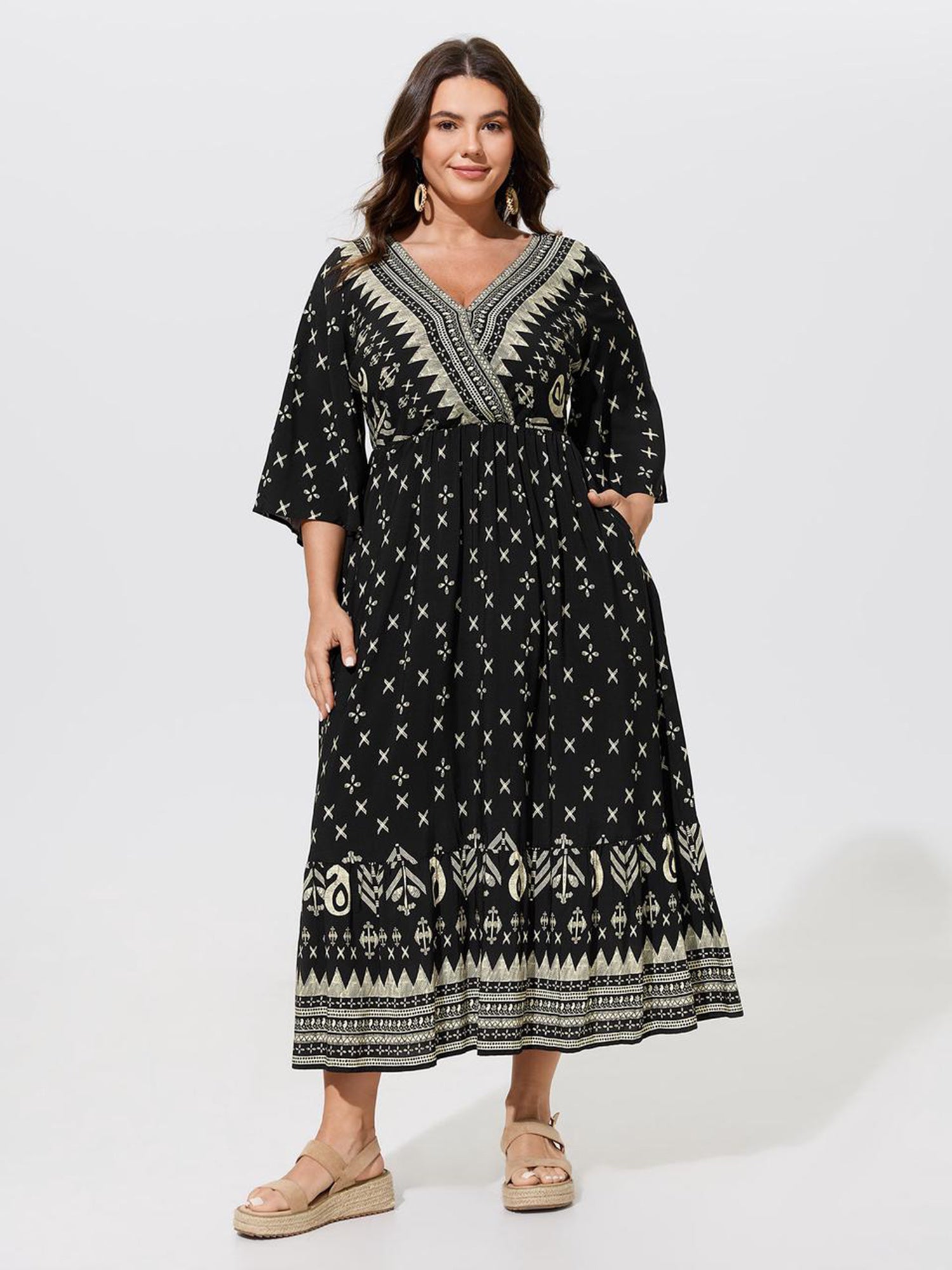 Supersoft Boho Print Wrap Front Tiered Maxi Dress