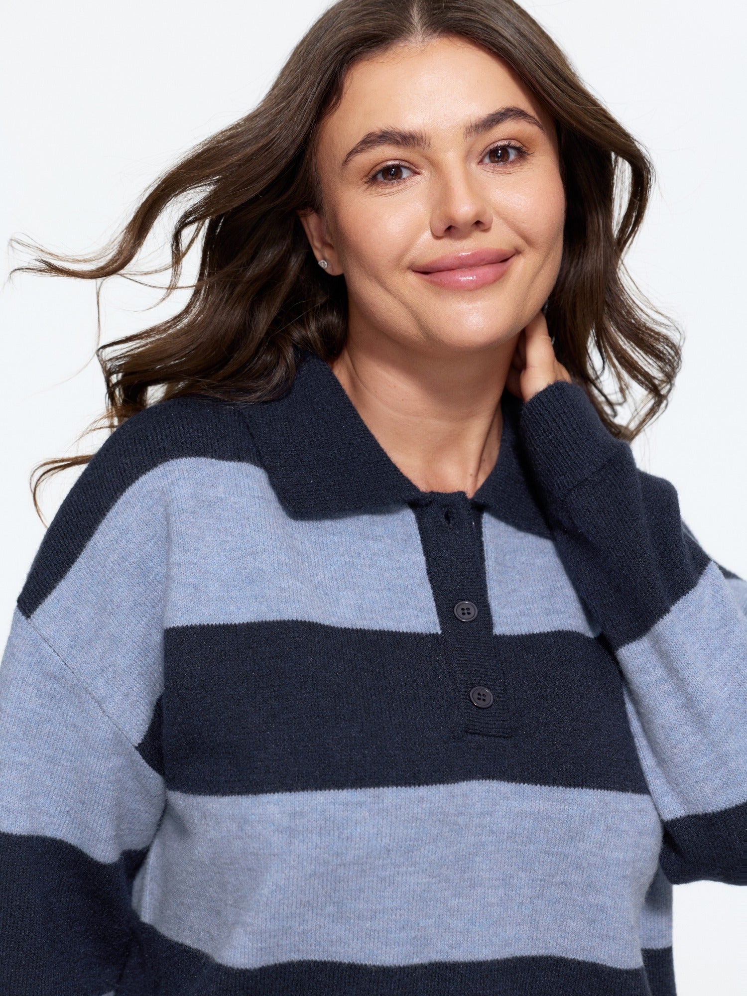 Color Block Stripe Button Front Pullover