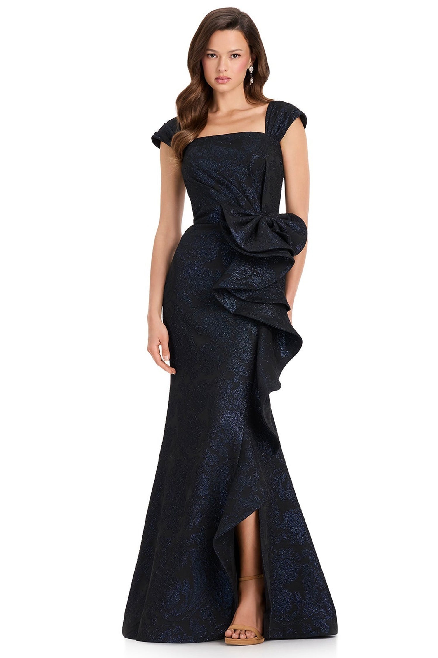 Ashley Lauren E12364 Bow Ruffle Mermaid Evening Gown
