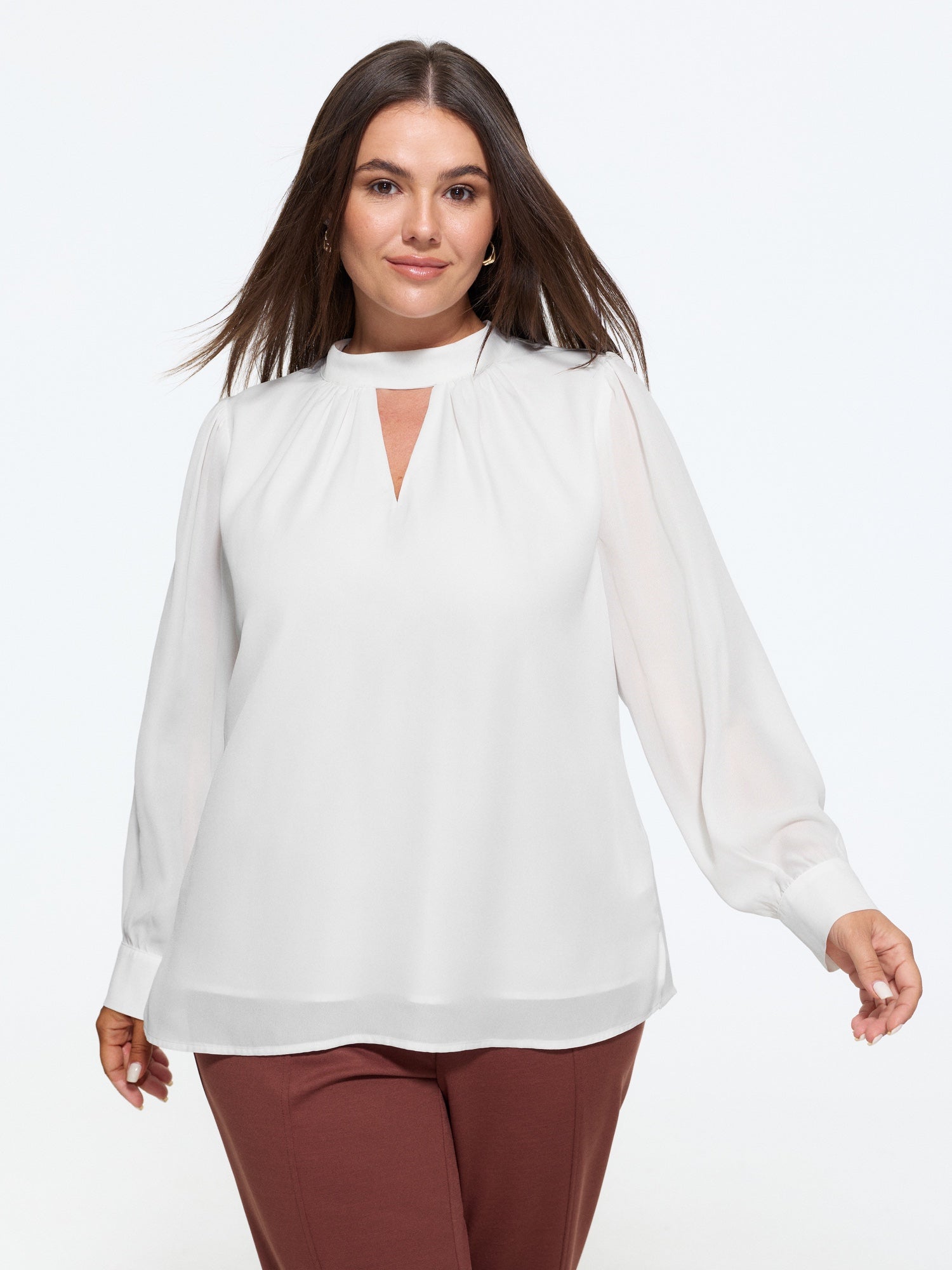 Solid Cut Out Neck Blouse