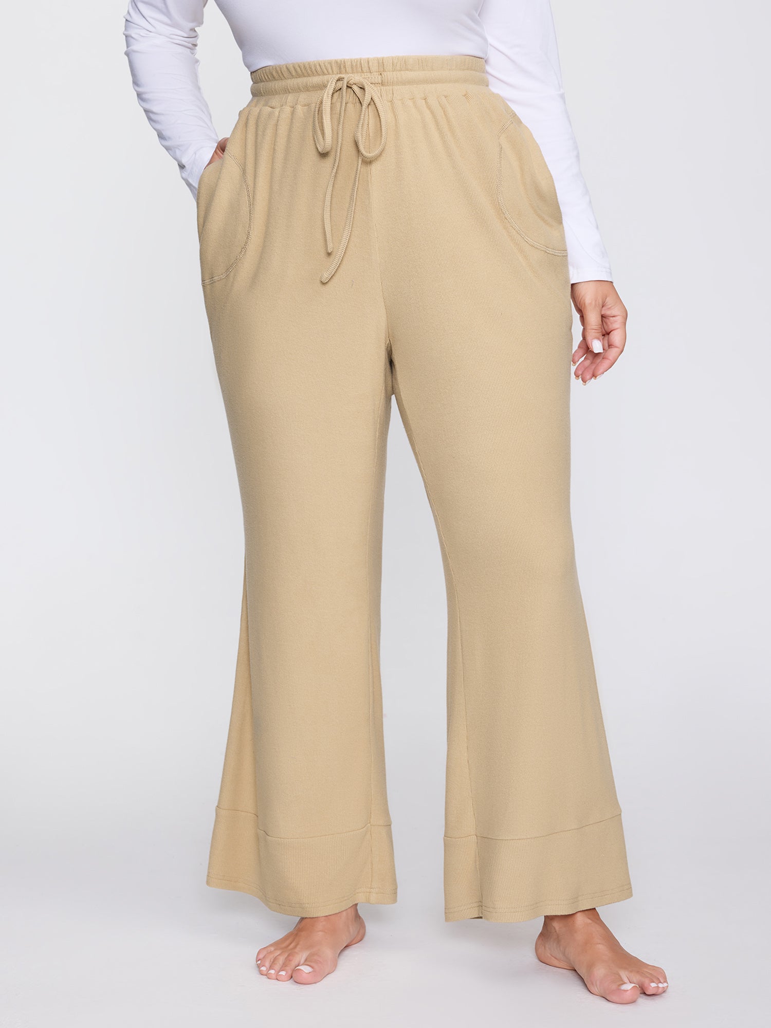 Stretchy Waistband Flared Hem Lounge Bottoms
