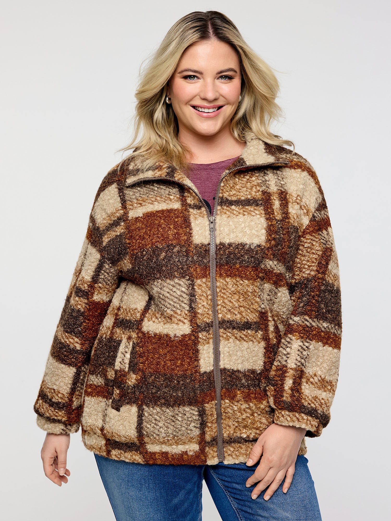 Fall-Ready Colorblock Fluffy Zipper Coat