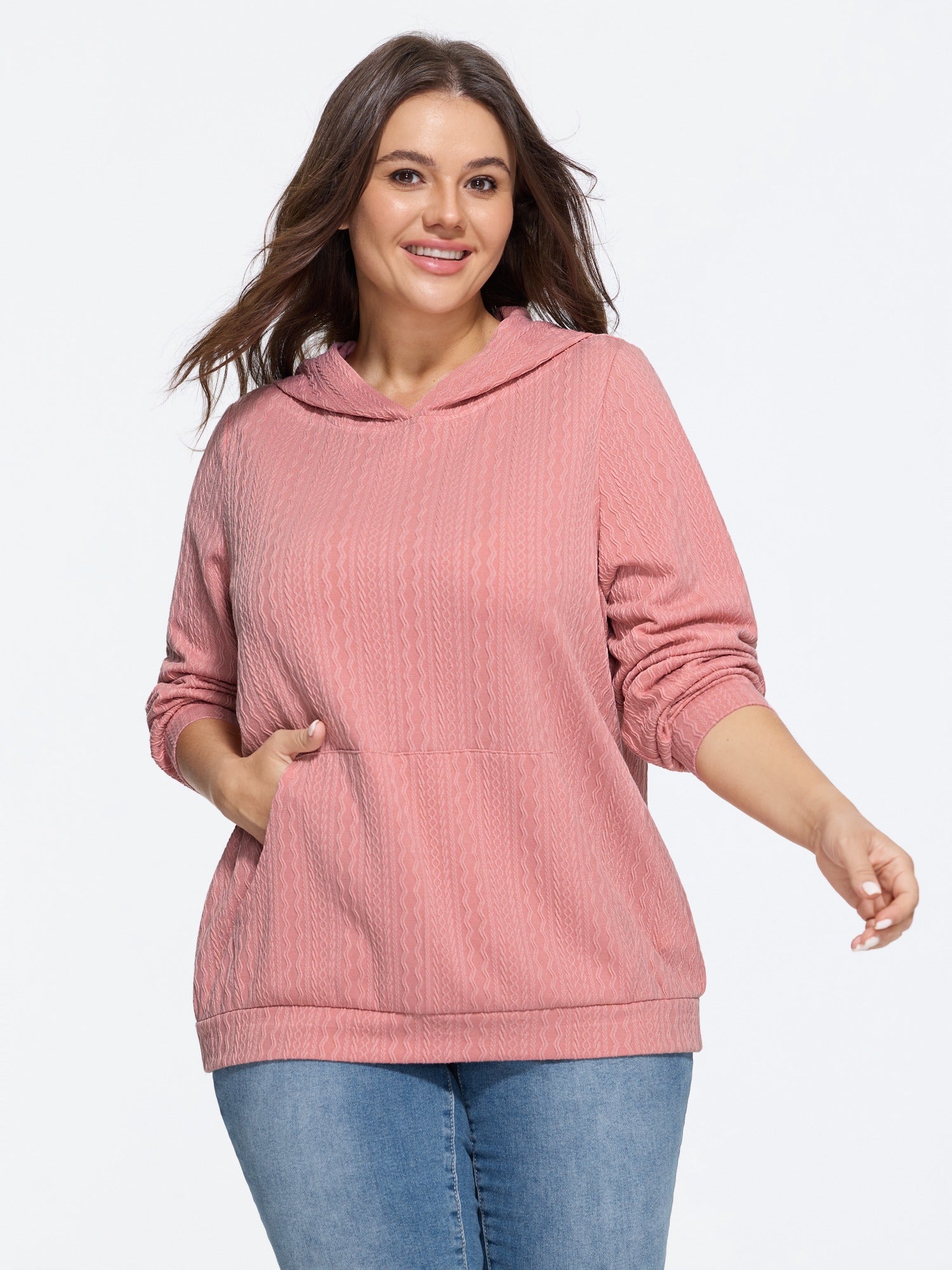 Textured Wavy Kangaroo Pocket Hoodie Sweatshirt