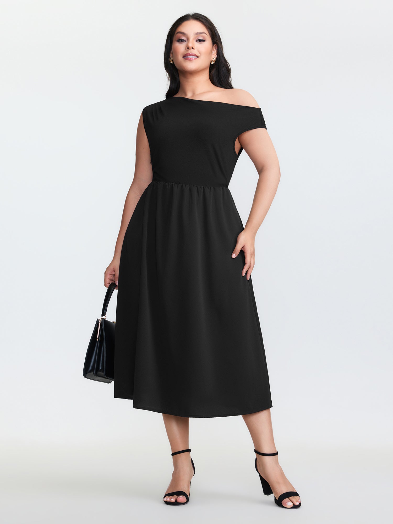 Off-Shoulder Patchwork Midi Dress